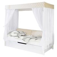 Posteľ s nebesami LINO záves béžovo-biely - biela/béžová, Modern, drevo (90/200cm) - MID.YOU