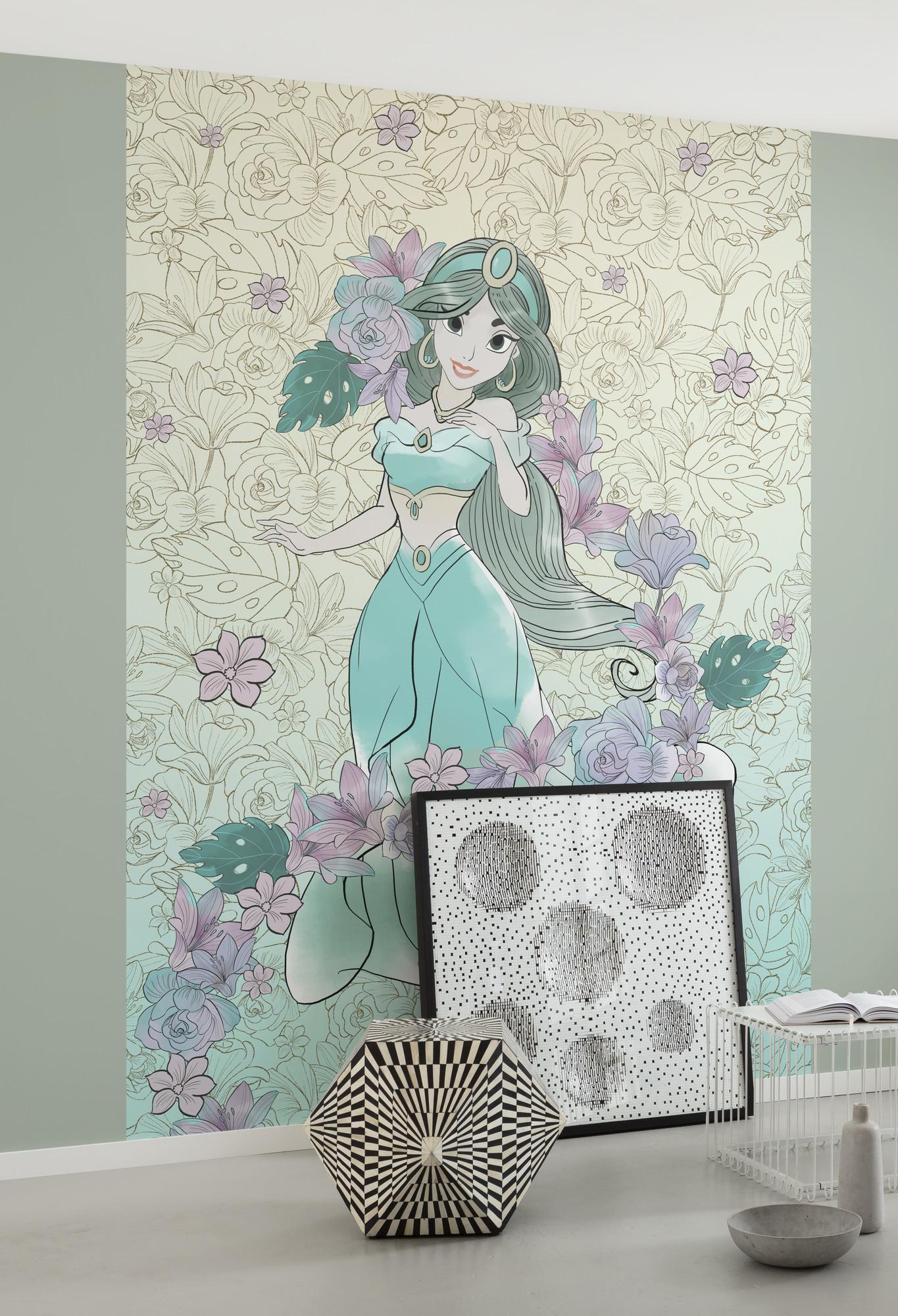 Fototapete Jasmin Pale Flowers - Blau/Lila, Trend, Textil (200/280cm)