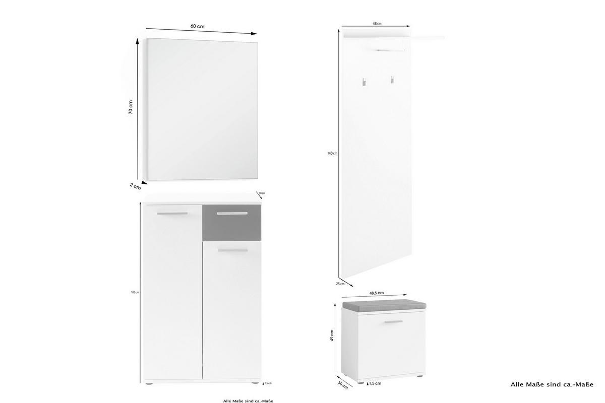 Garderobe Jakob 4-Teilig Schwarz/Weiß B: 60 cm - Schwarz/Weiß, Design, Holzwerkstoff (60/102/30cm) - MID.YOU