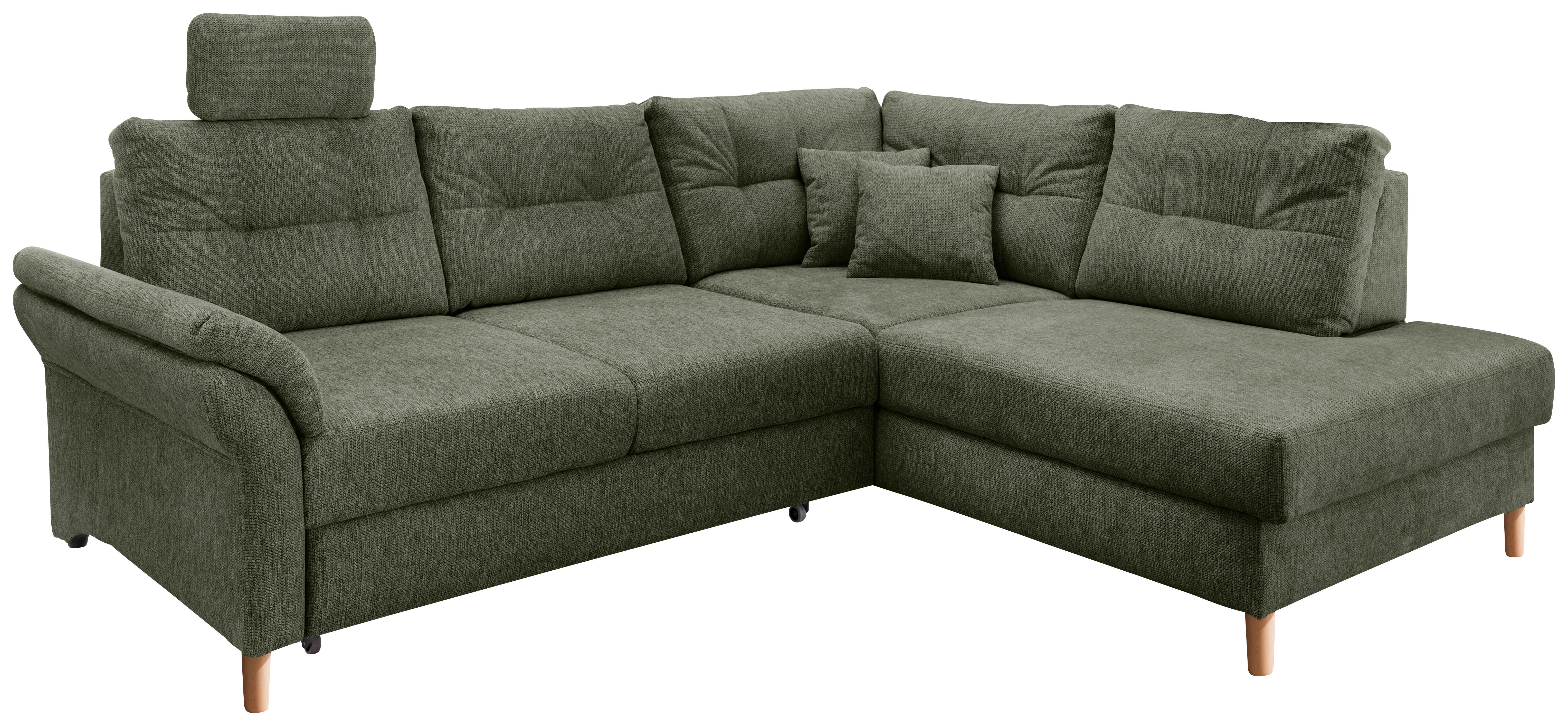 Ecksofa Brizzini Dunkelgrün S: 264x206 cm - Dunkelgrün/Naturfarben, MODERN, Textil (264/206cm) - Livetastic