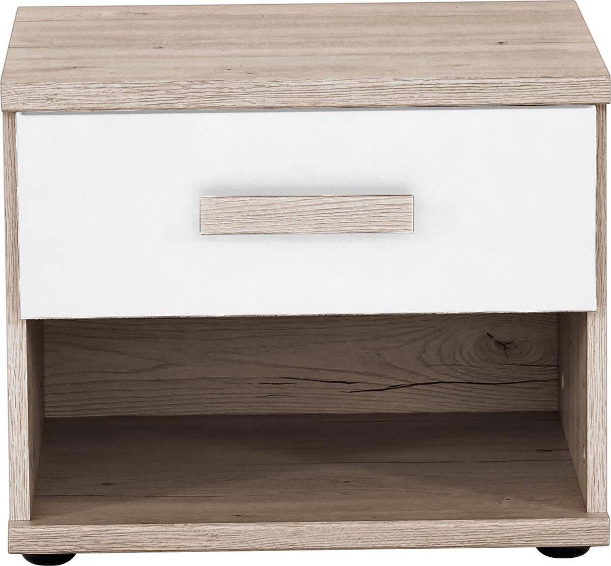 Nočný stolík CARIBA - sivá/biela, Design, kompozitné drevo/plast (46/38/40cm) - MID.YOU