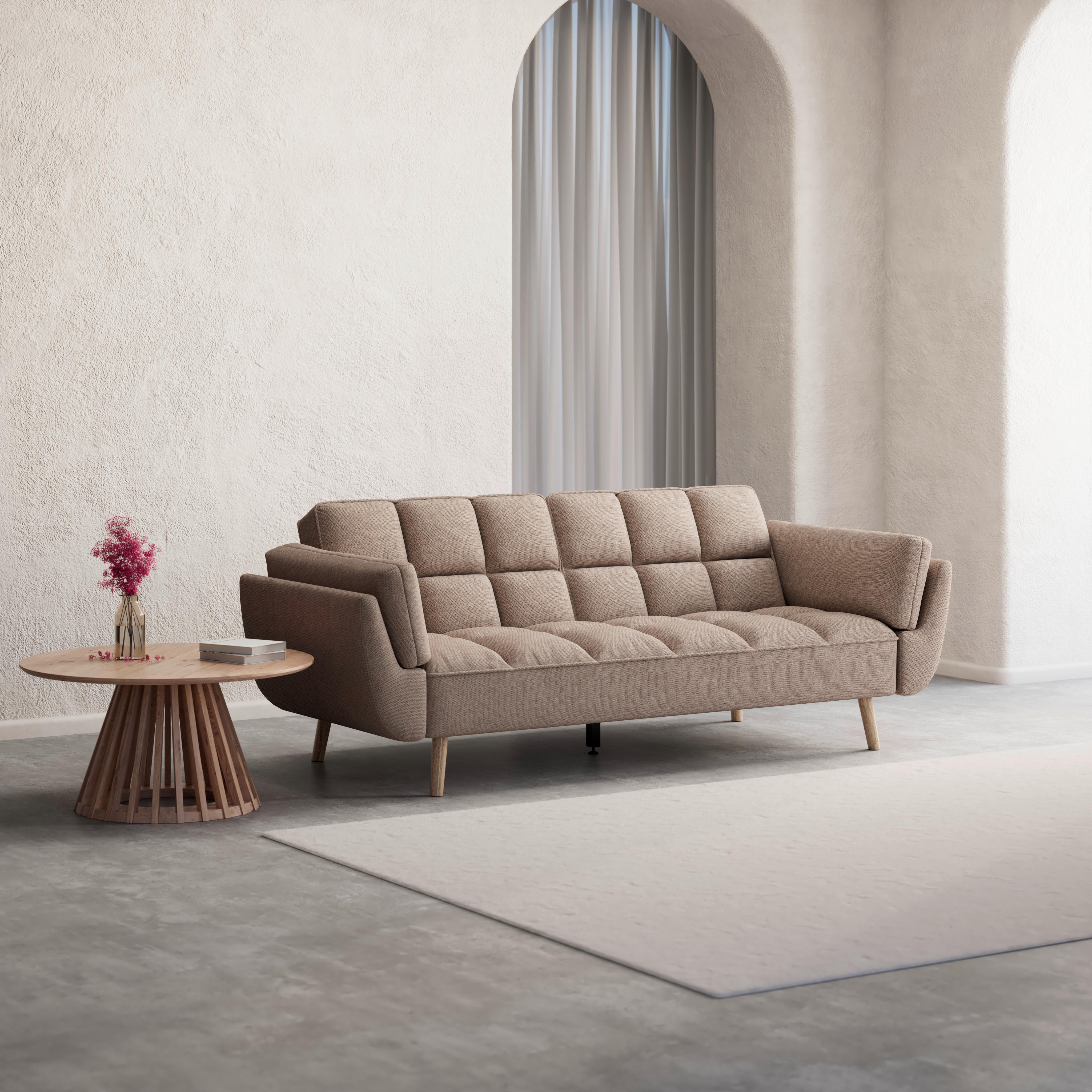 Rozkladacia pohovka CORA, hnedá, max. 360 kg - hnedá/prírodná farba, Modern, drevo/textil (214/92/81cm) - Bessagi Home