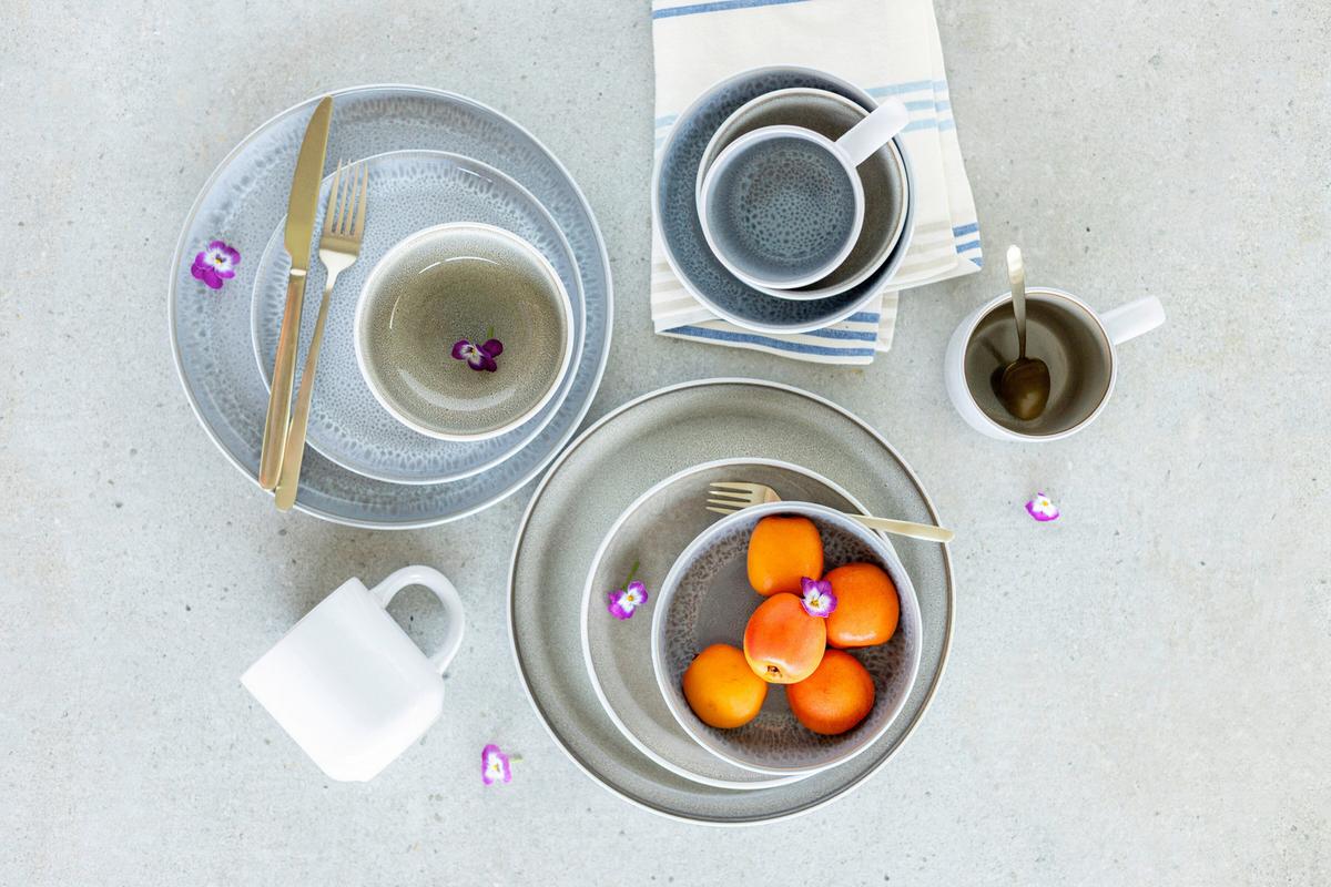 Kombiservice Lunaria Steinzeug, Grau, 16-teilig - Grau, Basics, Keramik - Mäser