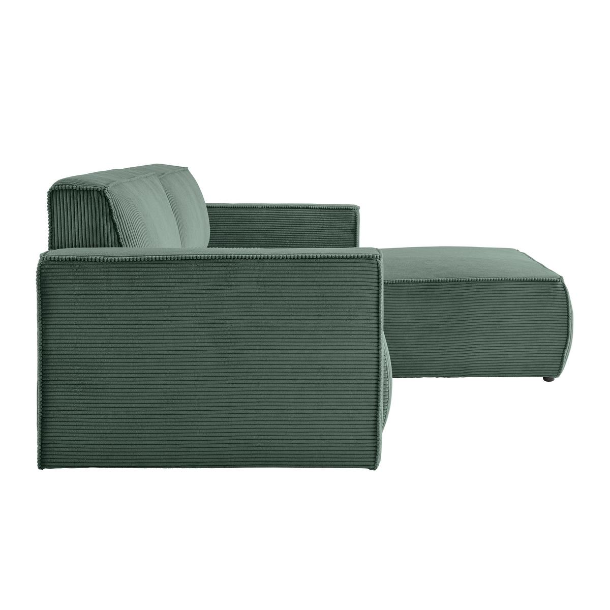 Rohová sedačka LOFT, pravá, tmavě zelený manšestr - černá/světle zelená, Moderní, textil/plast (265/75/172cm) - Mömax