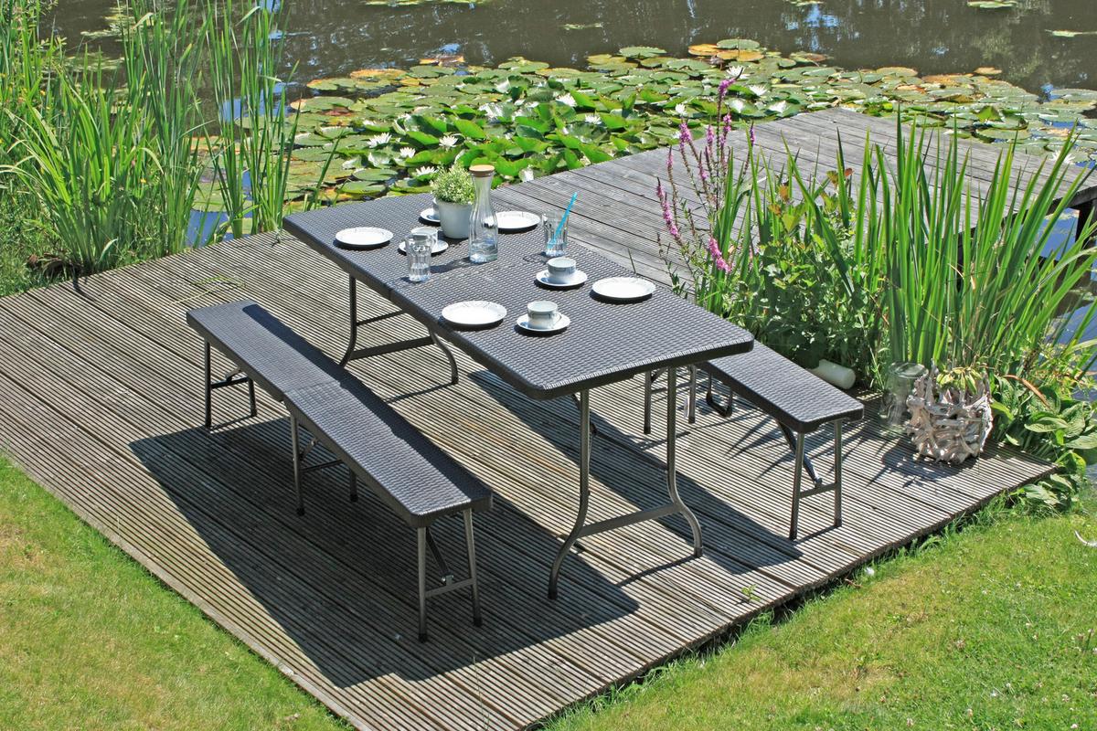 Gartengarnitur 3-Tlg. Ventana Metall/Kunststoff - Schwarz, Basics, Kunststoff/Metall (180/75/73cm) - Gardenson