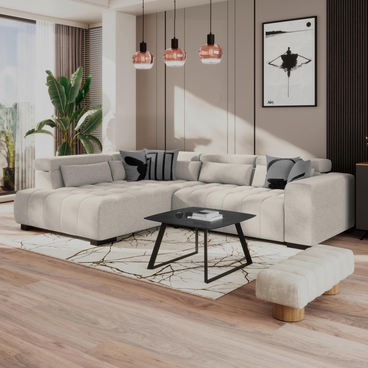 Ecksofa Matera Beige/Naturfarben 226x311 cm - Beige/Schwarz, Trend, Textil (226/311cm)