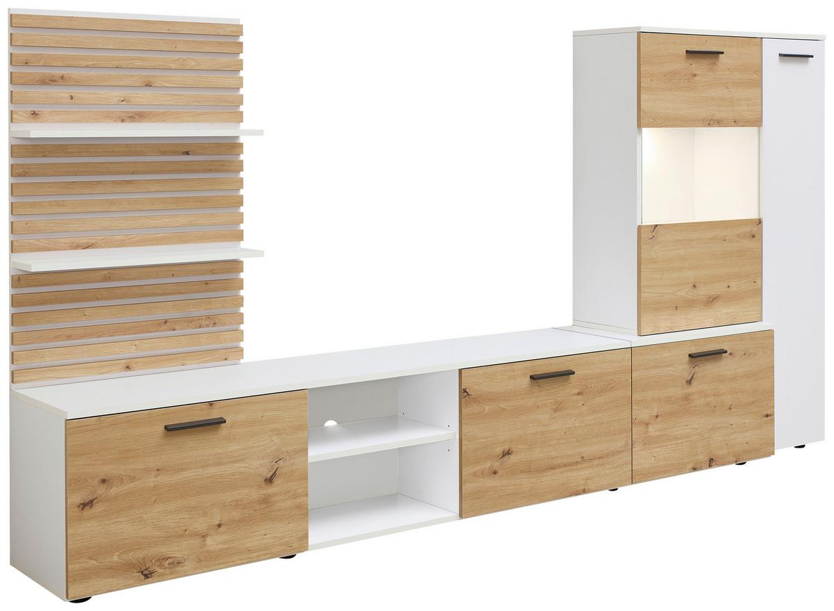 Szekrénysor Heathrow - Artisan tölgy/fehér, Design, faalapú anyag/Üveg (250/135/38cm) - MID.YOU