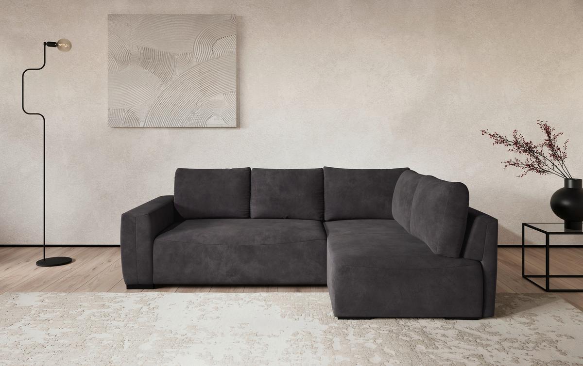 Ecksofa mit Bettfunktion Giro Mikrofaser schwarz, B: 252cm - Schwarz, Trend, Textil (252/86/170cm)