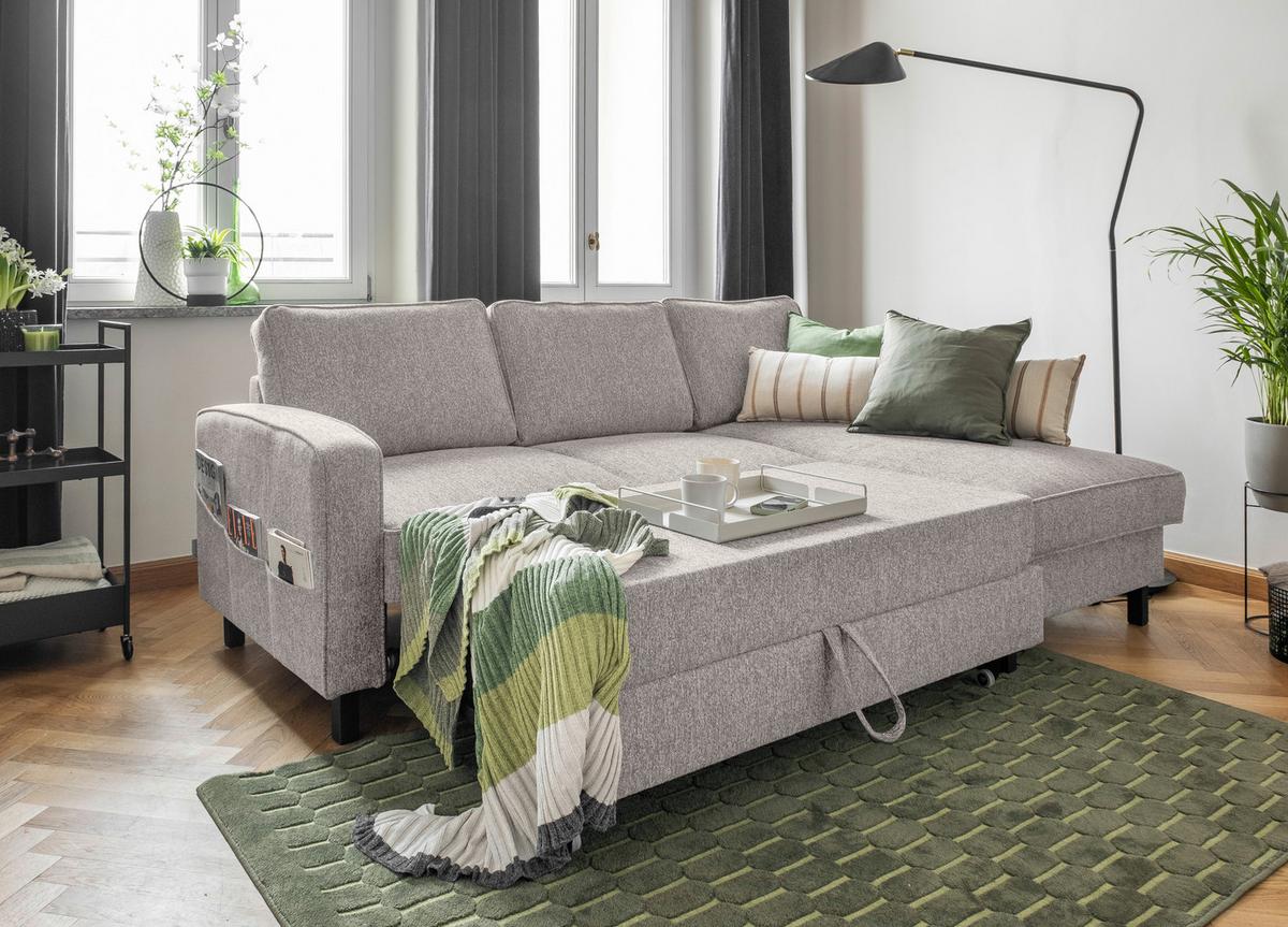 Ecksofa Molly Salz und Pfeffer S: 228x148 cm - Grauweiß/Schwarz, Textil (228/148cm) - MID.YOU