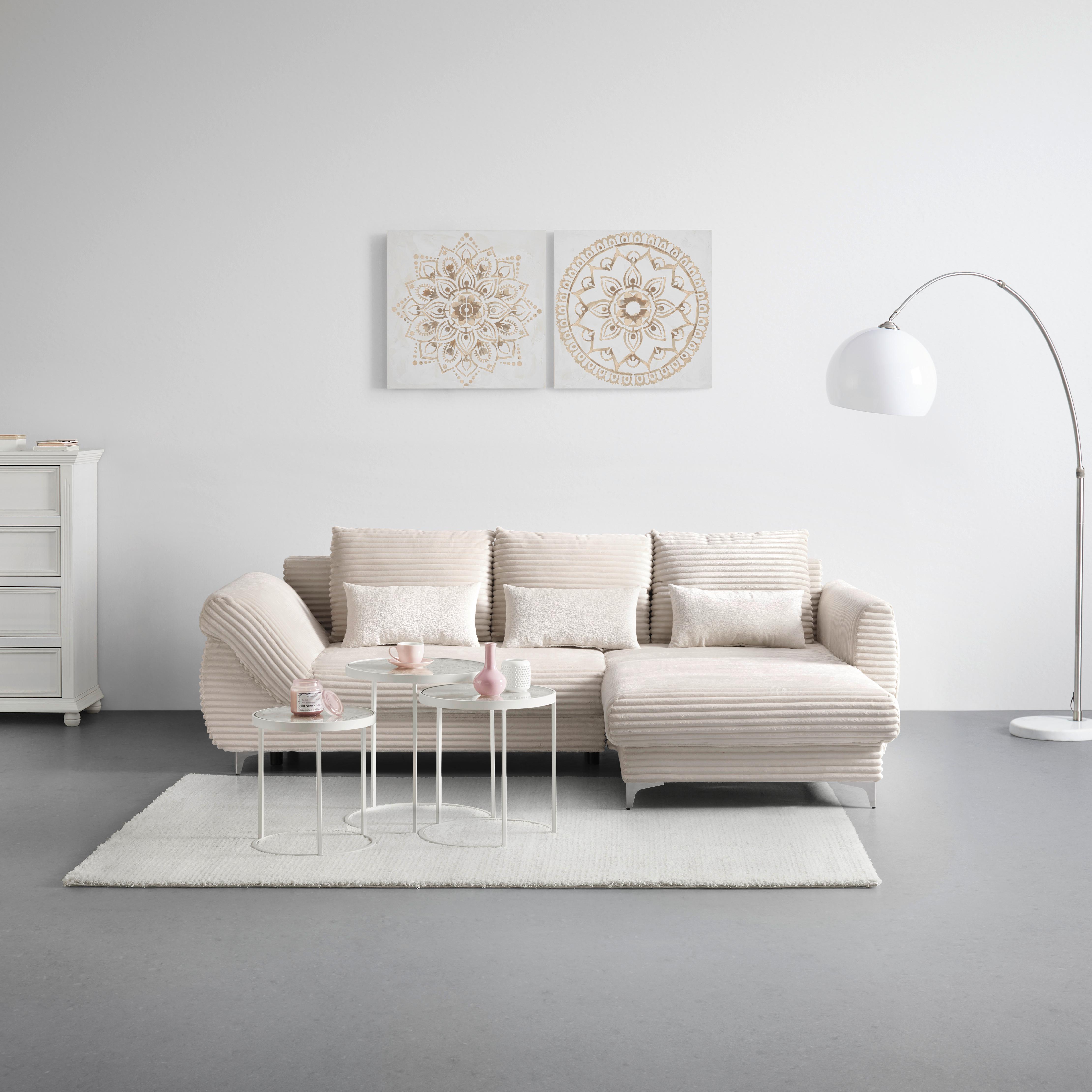 Sedačka Alantis Lux, pravá, krémová - černá/krémová, Lifestyle, kov/dřevo (263/175cm) - Mömax
