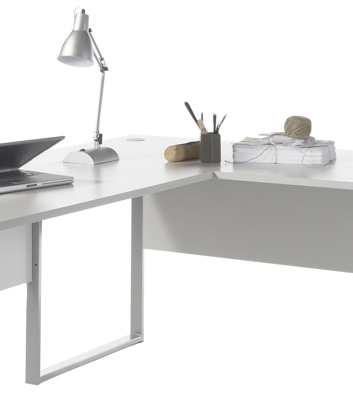 Eckschreibtisch B 223cm H 77cm Office Lux, Lichtgrau - Hellgrau/Alufarben, Design, Holzwerkstoff/Metall (170+223/77/73cm) - MID.YOU