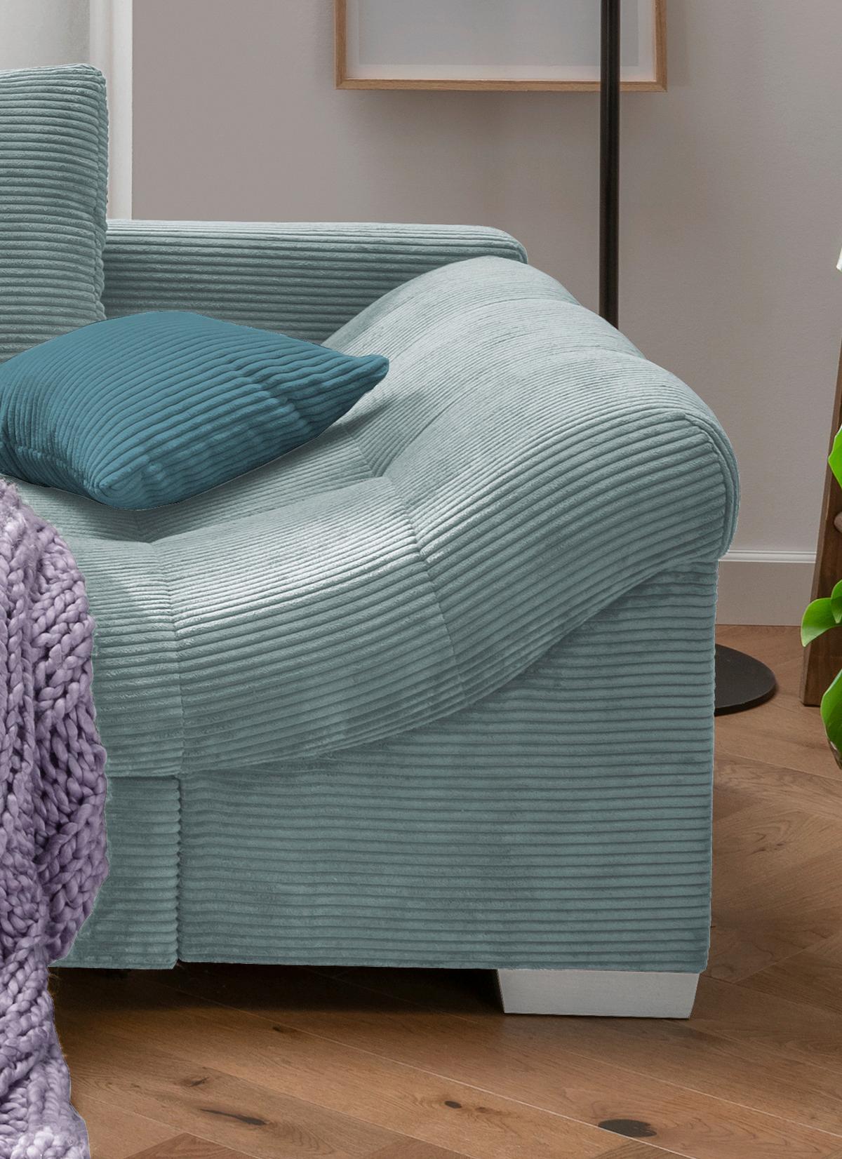 Rohová sedačka ALVITO, levá, světle modrý manšestr - petrolej/barvy stříbra, Design, dřevo/textil (202/298cm) - MID.YOU