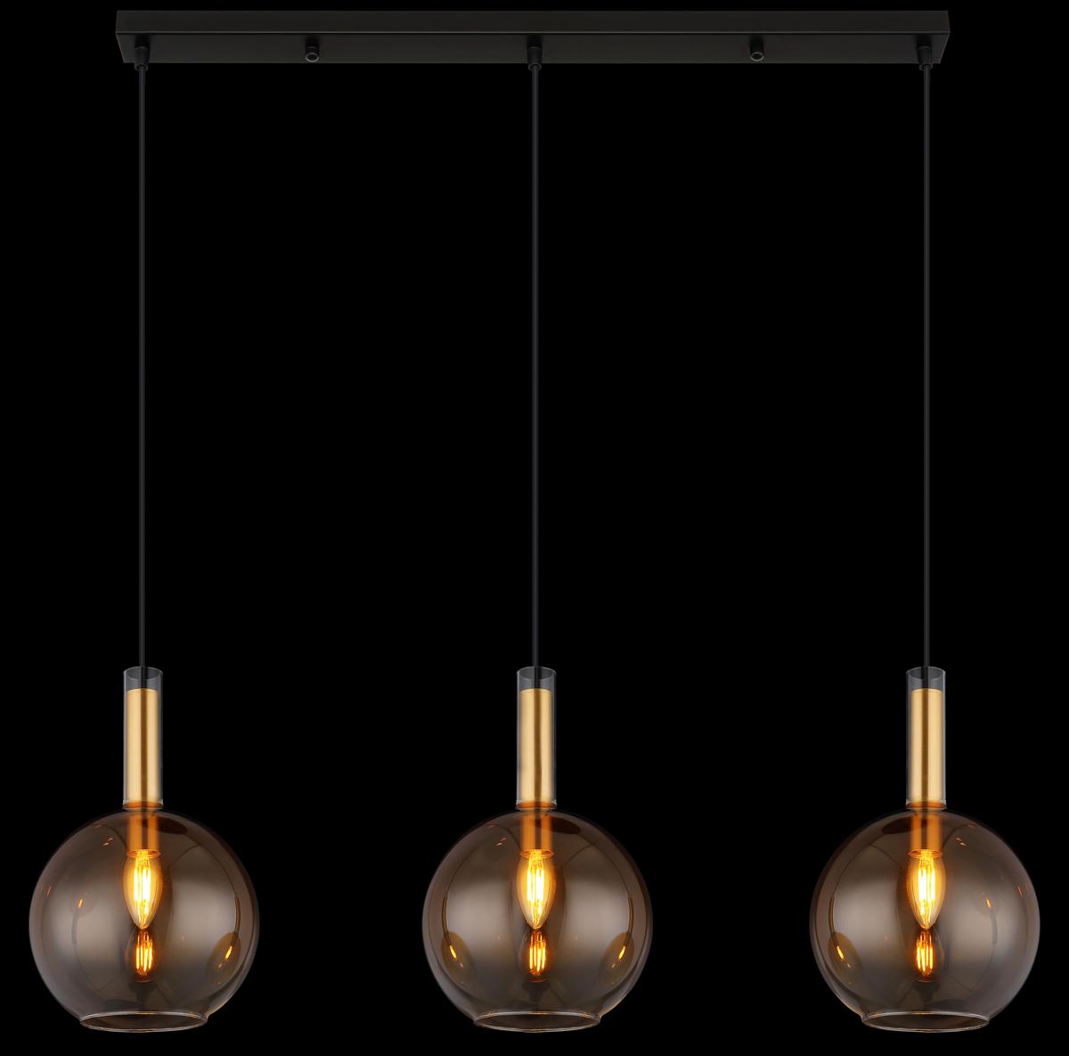 Hängeleuchte 16048-3h - Messingfarben/Schwarz, KONVENTIONELL, Glas/Kunststoff (90/20/150cm) - Globo