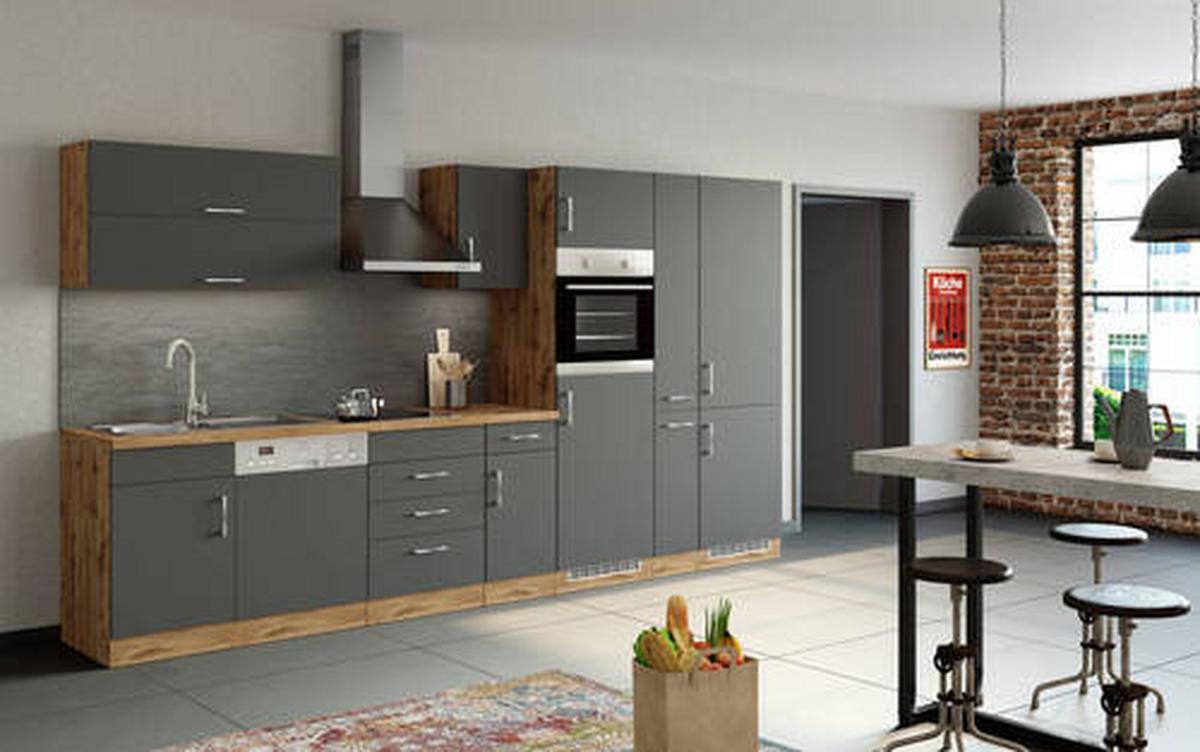 Küchenzeile Sorrento ohne Geräte 360 cm Anthrazit - Eichefarben/Anthrazit, MODERN, Holzwerkstoff (360cm) - Held