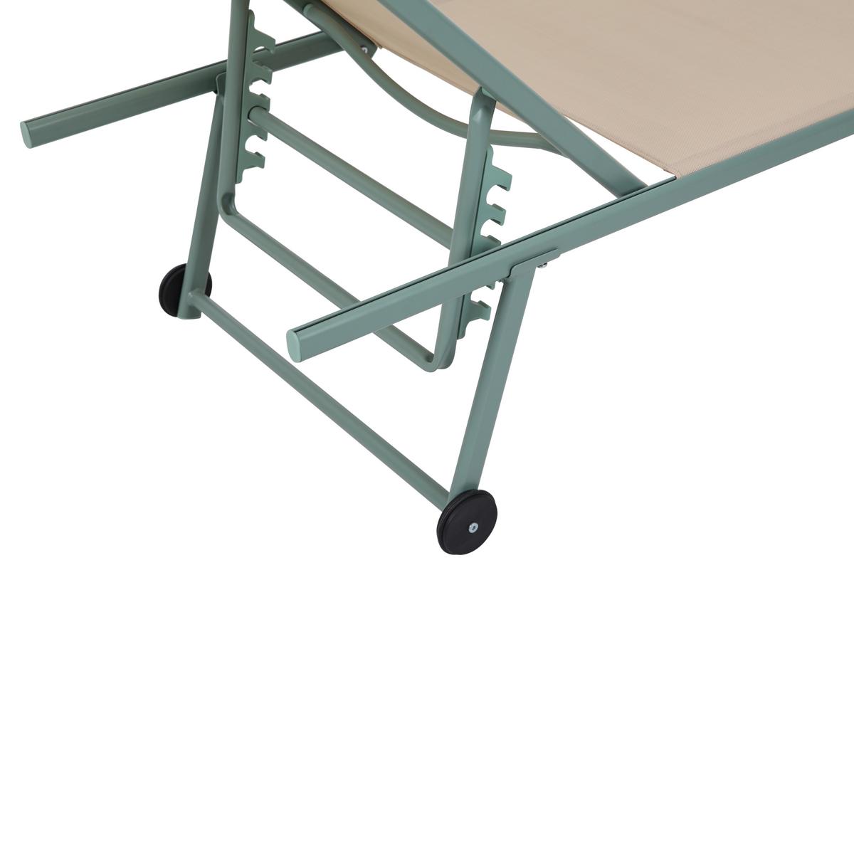 Dreibeinliege 2x Travis – Sonnenliege - Beige/Grün, Basics, Textil/Metall (55/97/185cm)