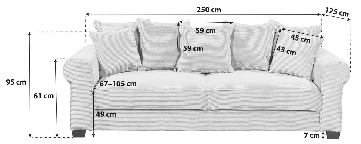 2-Sitzer-Sofa Mit Schlaffunktion Maureen B:247cm - Gelb/Schwarz, KONVENTIONELL, Textil (247/95/125cm) - Hom`in