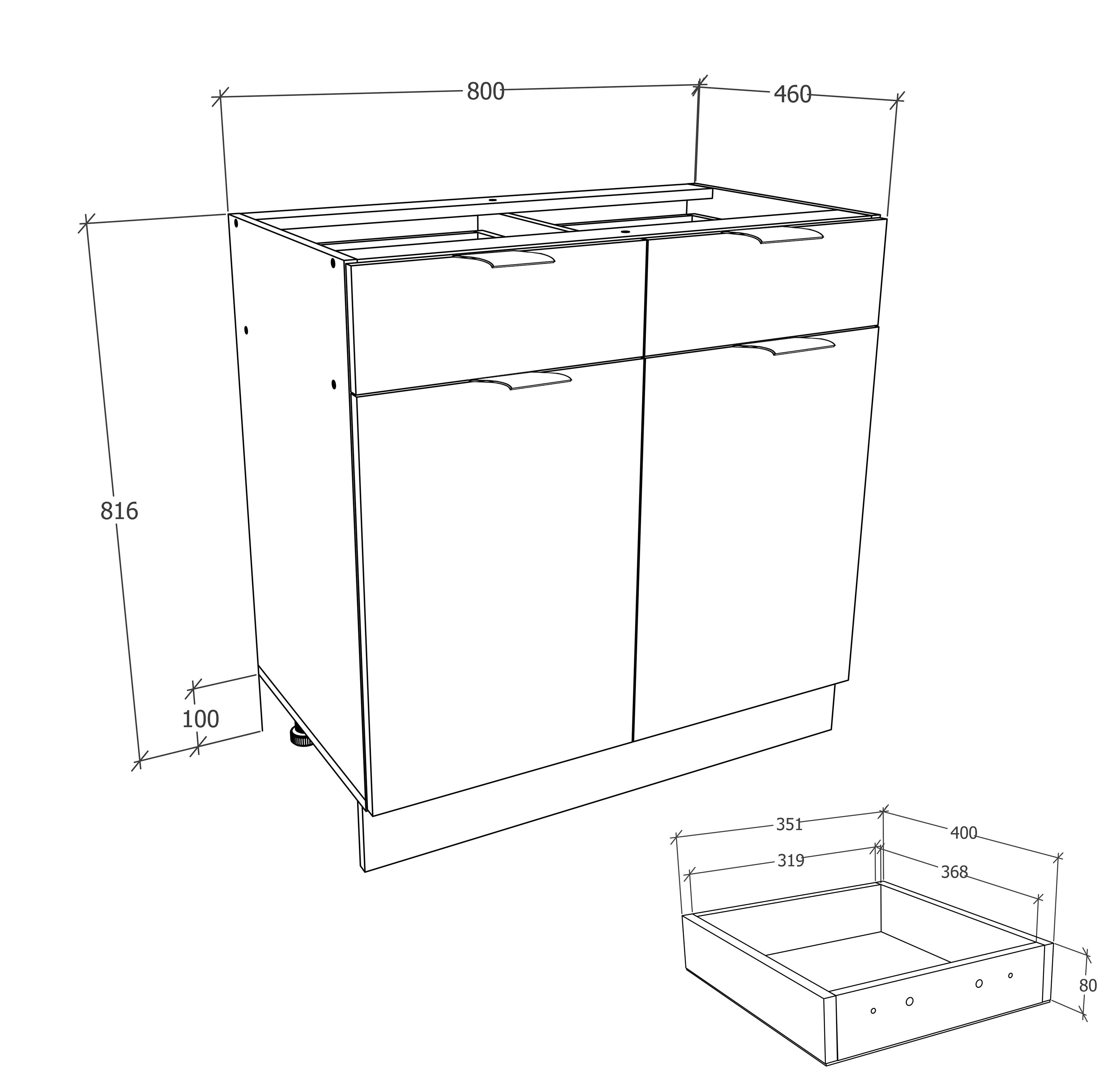 Küchenunterschrank Fasola 80 cm Weiß/Anthrazit - Anthrazit/Weiß, Trend, Holzwerkstoff/Kunststoff (80/82/46cm) - MID.YOU