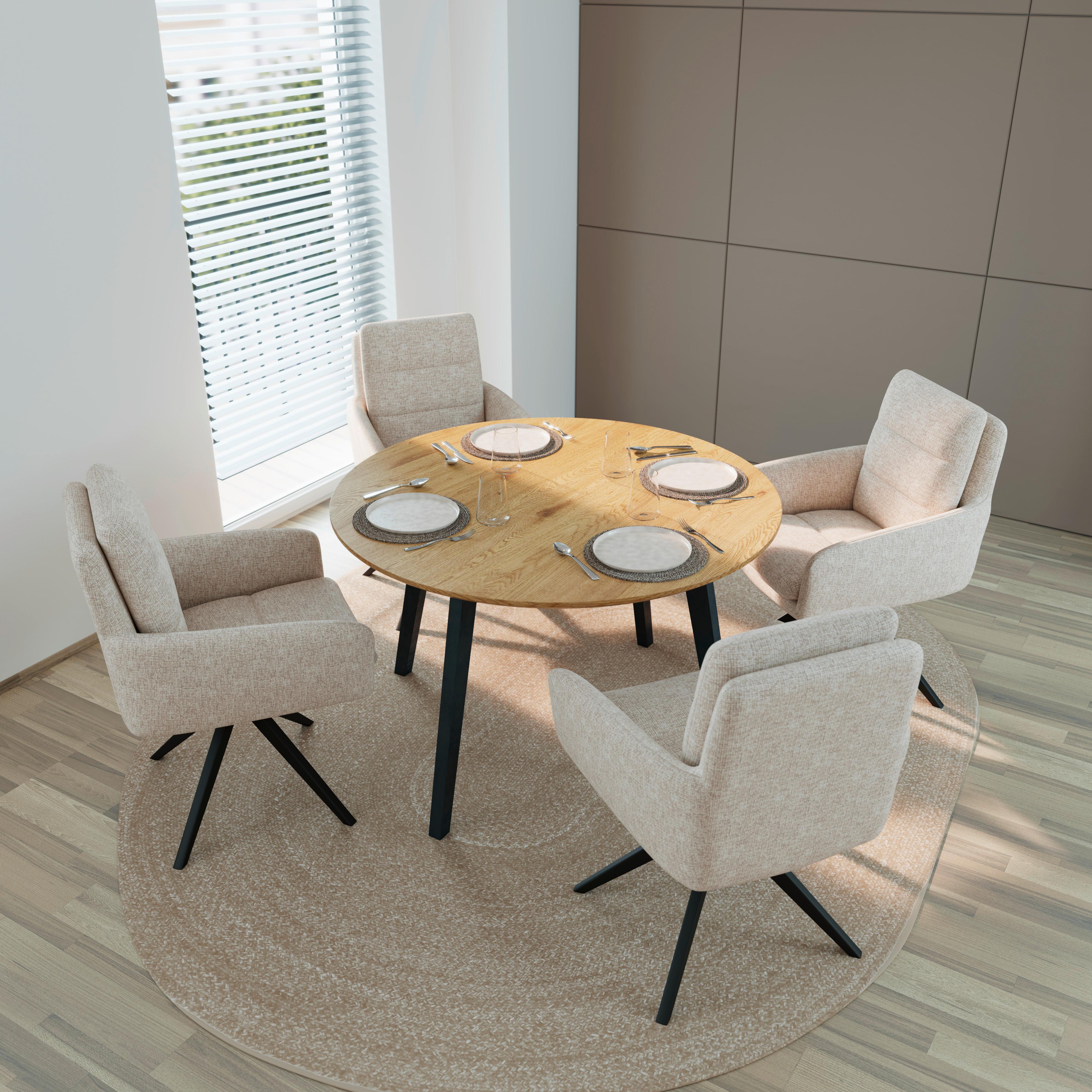 Jídelní stůl ELIAN 120 - černá/barvy dubu, Moderní, kov/kompozitní dřevo (120/120/76cm) - Bessagi Home