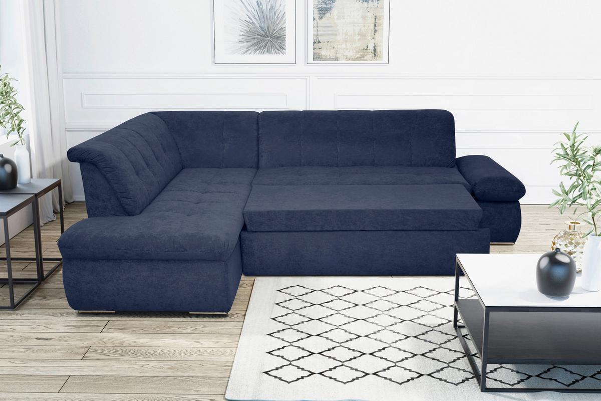 Ecksofa Mit Schlaffunktion Moric Dunkelblau Mikrofaser - Chromfarben/Dunkelblau, KONVENTIONELL, Textil (216/273cm) - MID.YOU