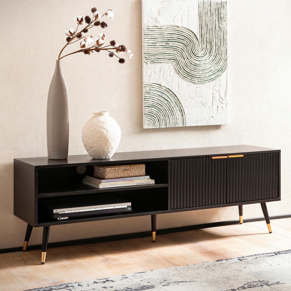 Lowboard Schwarz B: 150 Cm - Goldfarben/Schwarz, Design, Holzwerkstoff (150/51/39cm) - MID.YOU