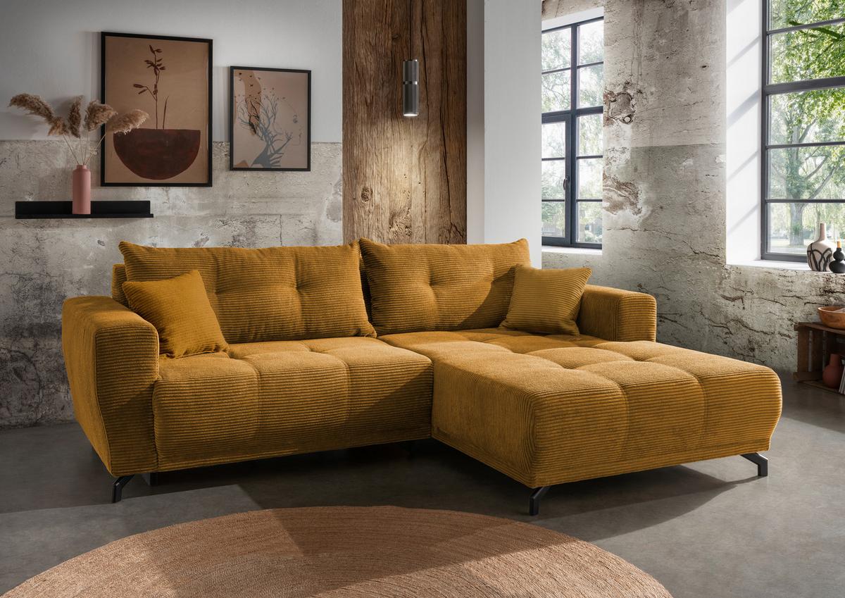Ecksofa Restato Goldfarben S: 246/177 cm - Goldfarben/Schwarz, MODERN, Holz/Textil (246/177cm) - MID.YOU