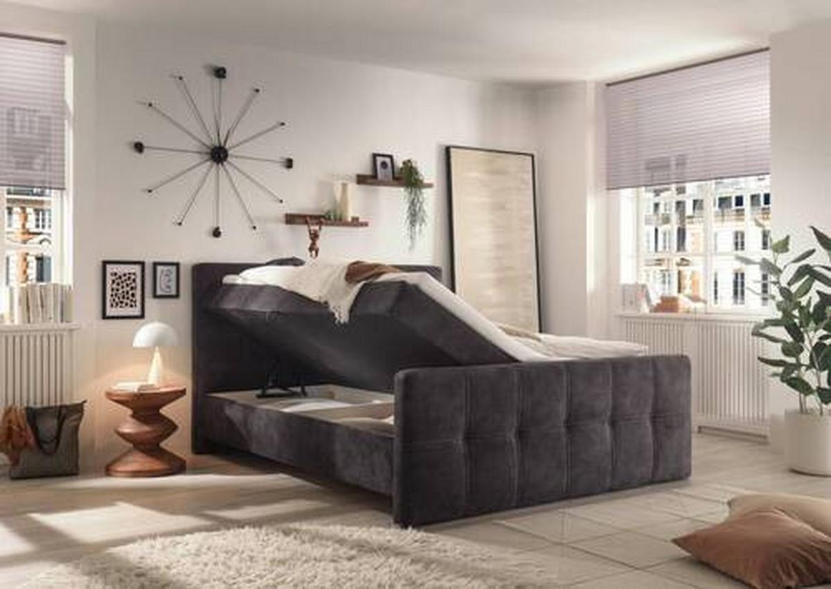 Boxbett Valetta 6 - Dunkelbraun/Schwarz, MODERN, Holzwerkstoff/Textil (180/200cm) - MID.YOU