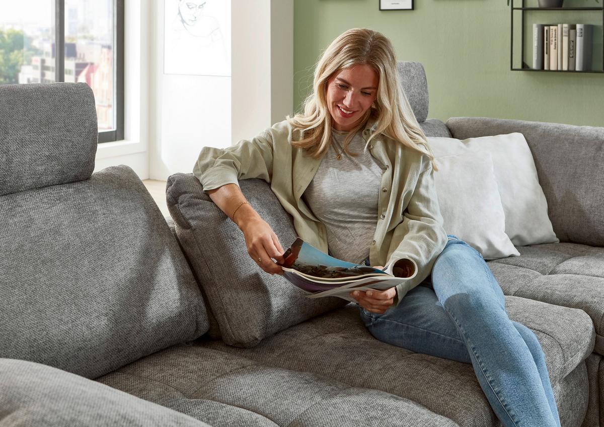 Rohová sedačka LANDO, pravá, šedá žinylka, s funkcemi - šedá/černá, Moderní, kov/textil (289/197cm) - Premium Living