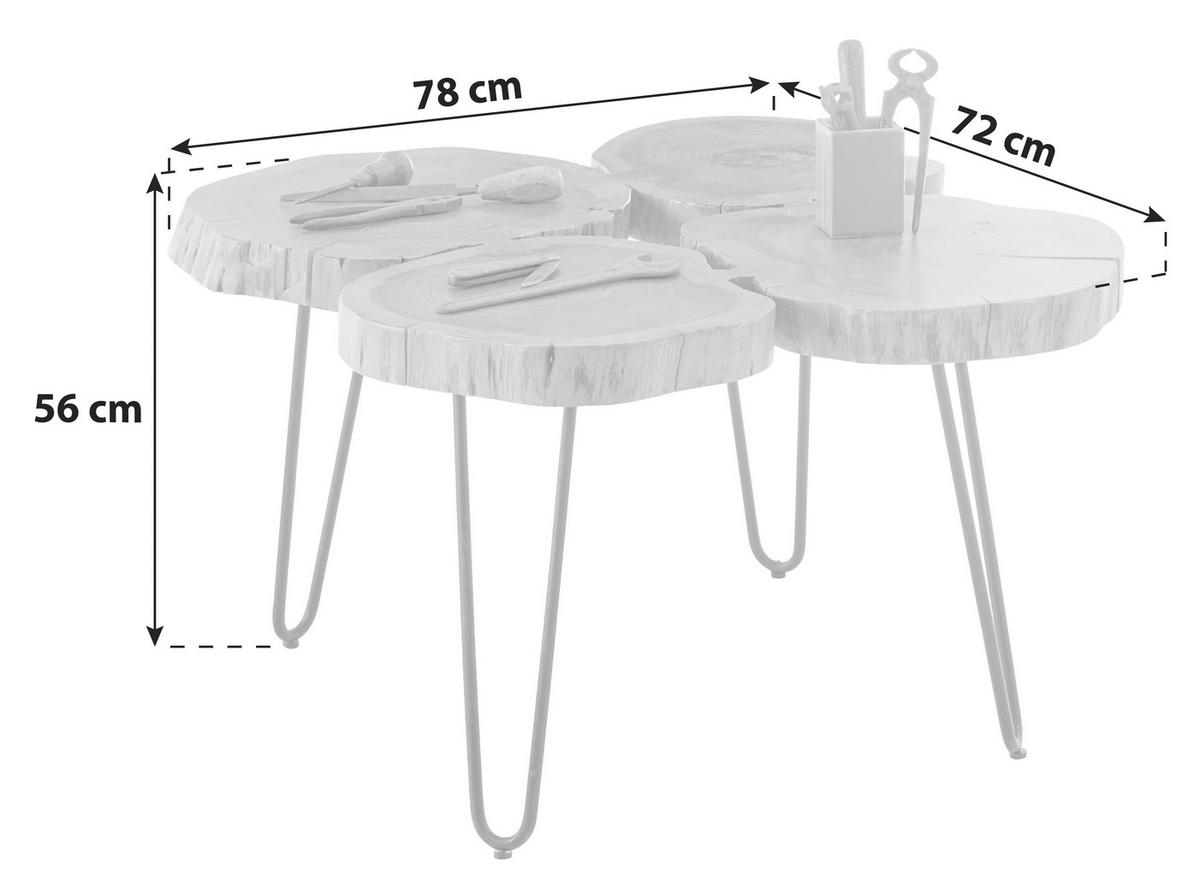 Couchtisch Echtholzplatte Cole Mini, Akazie/Schwarz - Schwarz/Akaziefarben, Natur, Holz/Metall (78/72/56cm) - MID.YOU