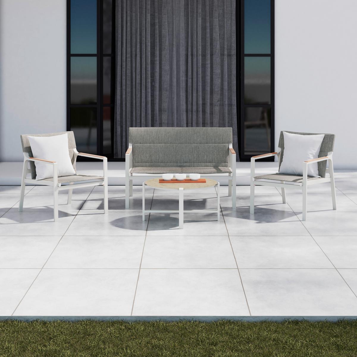 SÚPRAVA ZÁHRADNÉHO NÁBYTKU LINZ - svetlosivá/farba vlašského orecha, Modern, kov/sklo (121/77/68cm) - Mömax