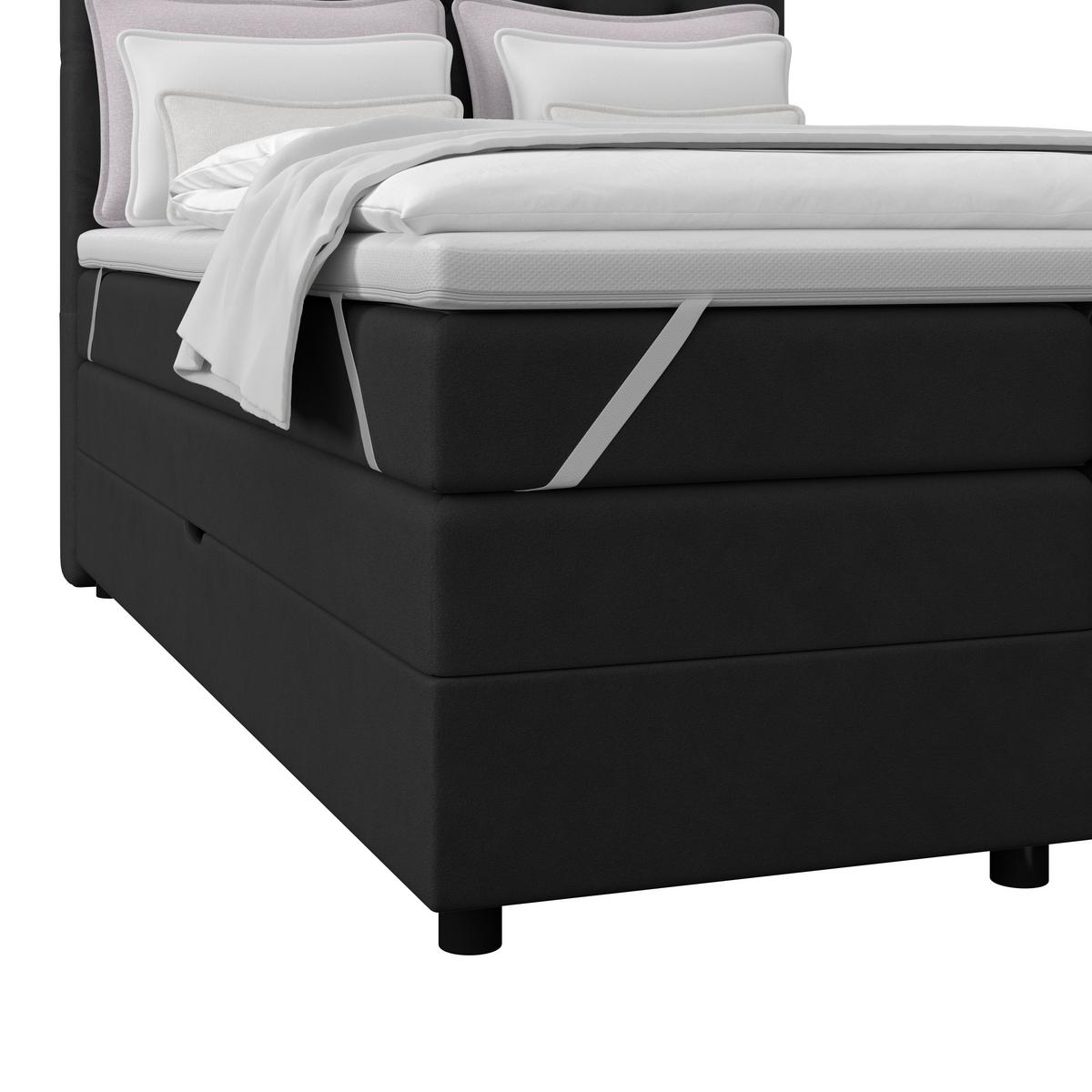 Boxspringbett Elio Schwarz 140x200 cm H4 - Schwarz, ROMANTIK / LANDHAUS, Textil (144/121/212cm) - James Wood