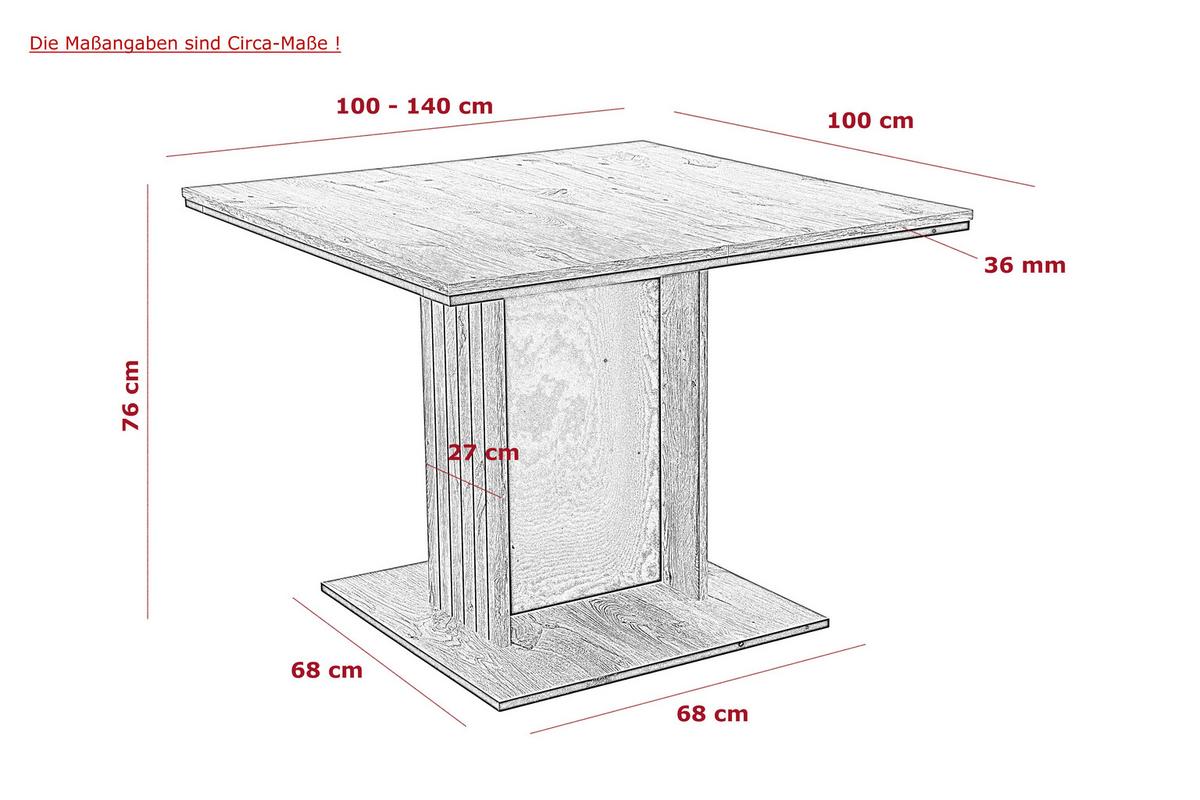Ausziehtisch Raul 100 Az 100-140x76x100cm Artisan Eiche - Schwarz/Eiche Artisan, MODERN, Holzwerkstoff (100-140/76/100cm)