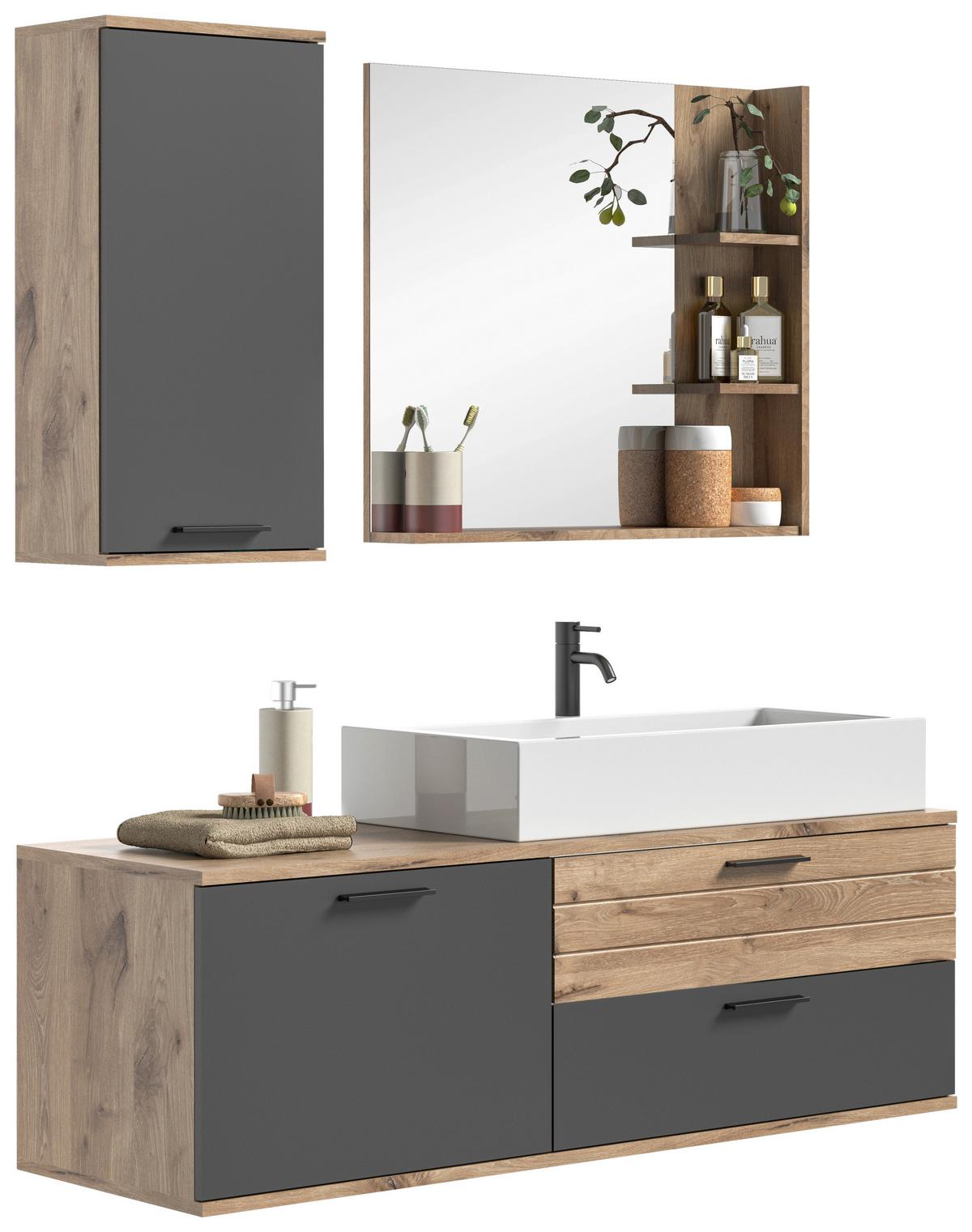 Badezimmer Mason Eiche Dekor Grau - Eichefarben/Weiß Hochglanz, MODERN, Glas/Keramik (140cm) - MID.YOU