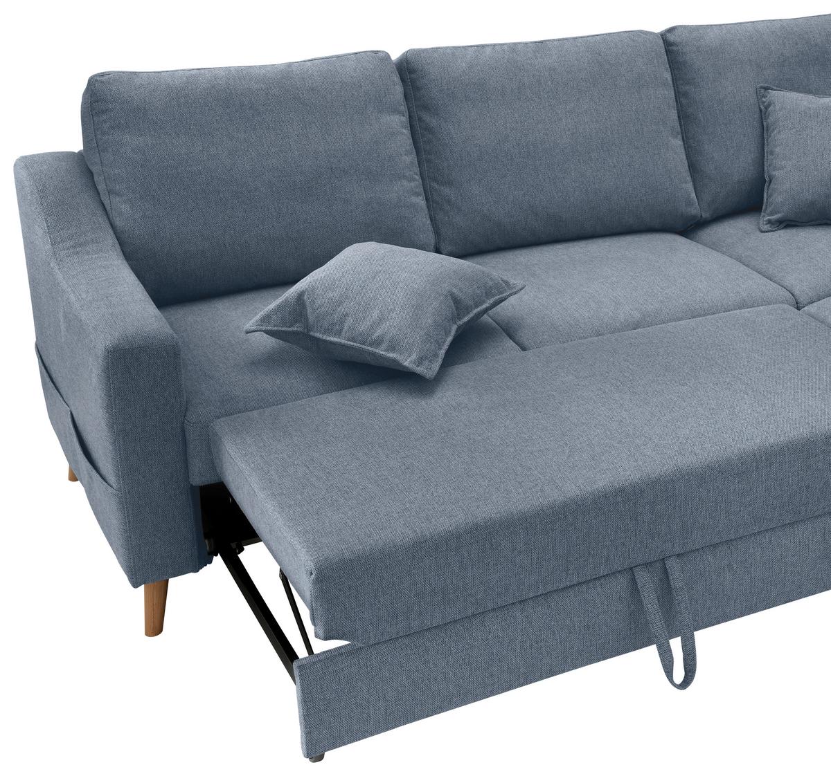 Ecksofa Mit Schlaffunktion Valentina Mit Kissen Blau - Blau/Naturfarben, KONVENTIONELL, Textil (230/200cm) - P & B