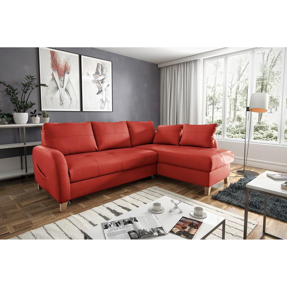 Ecksofa Compact Rot B: 227x168 cm - Buchefarben/Rot, Design, Leder/Textil (227/168cm) - Livetastic