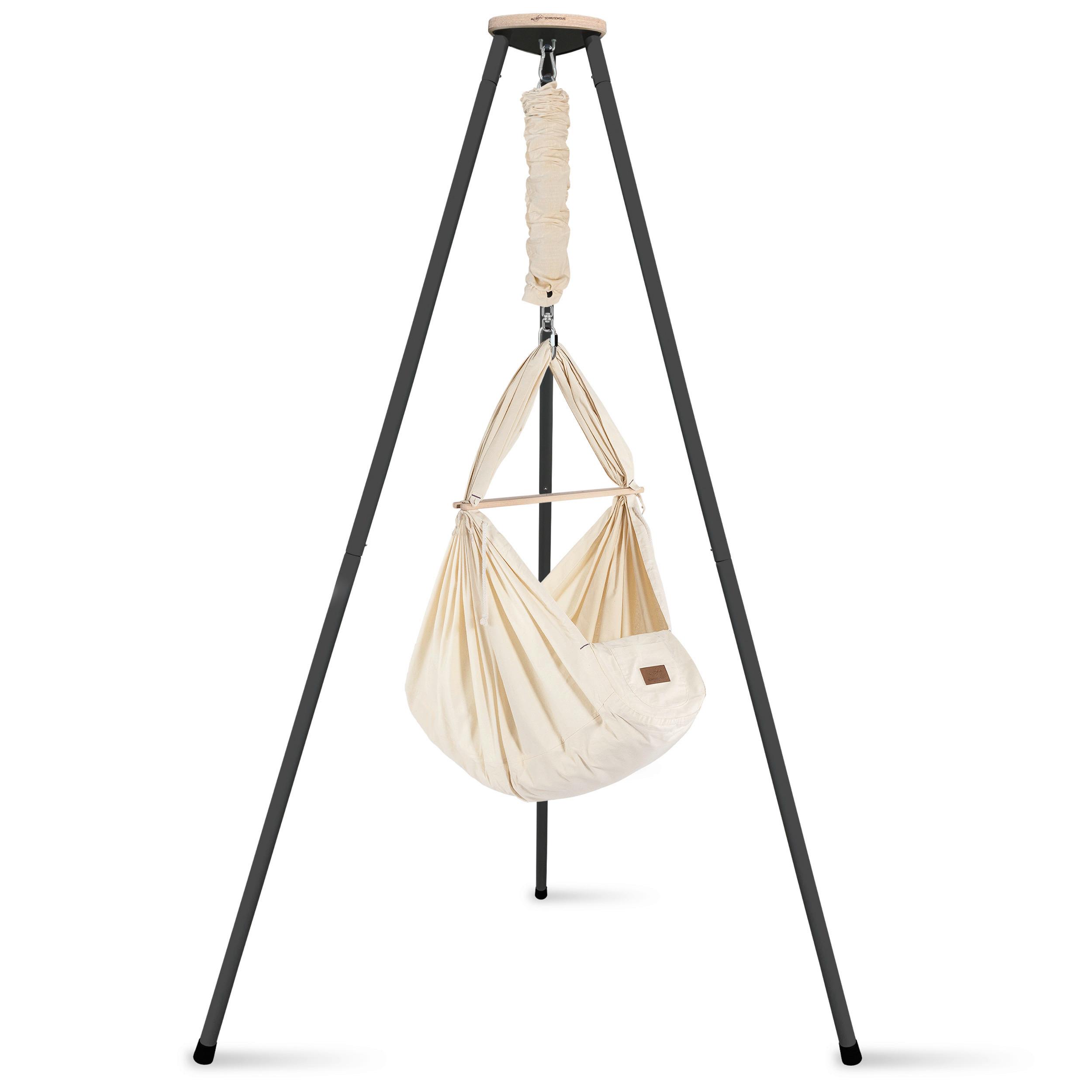 Federwiege Anthrazit/beige - Anthrazit/Beige, Basics, Holz/Textil (135/194/135cm) - SCHMUSEWOLKE