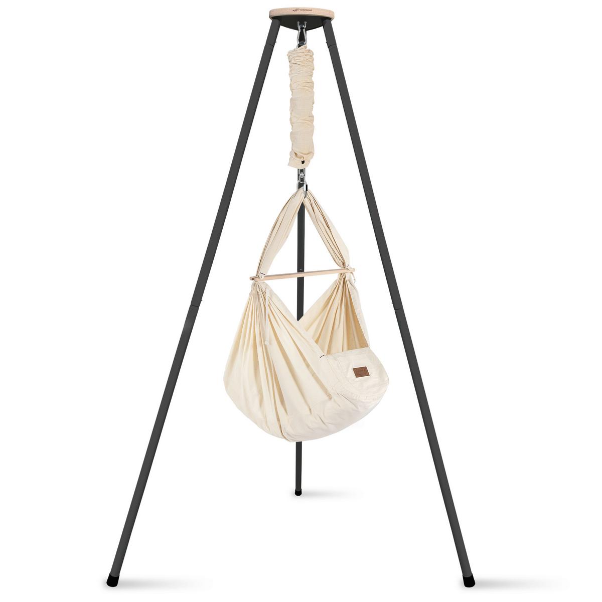 Federwiege Anthrazit/Beige - Anthrazit/Beige, Basics, Holz/Textil (135/194/135cm) - SCHMUSEWOLKE