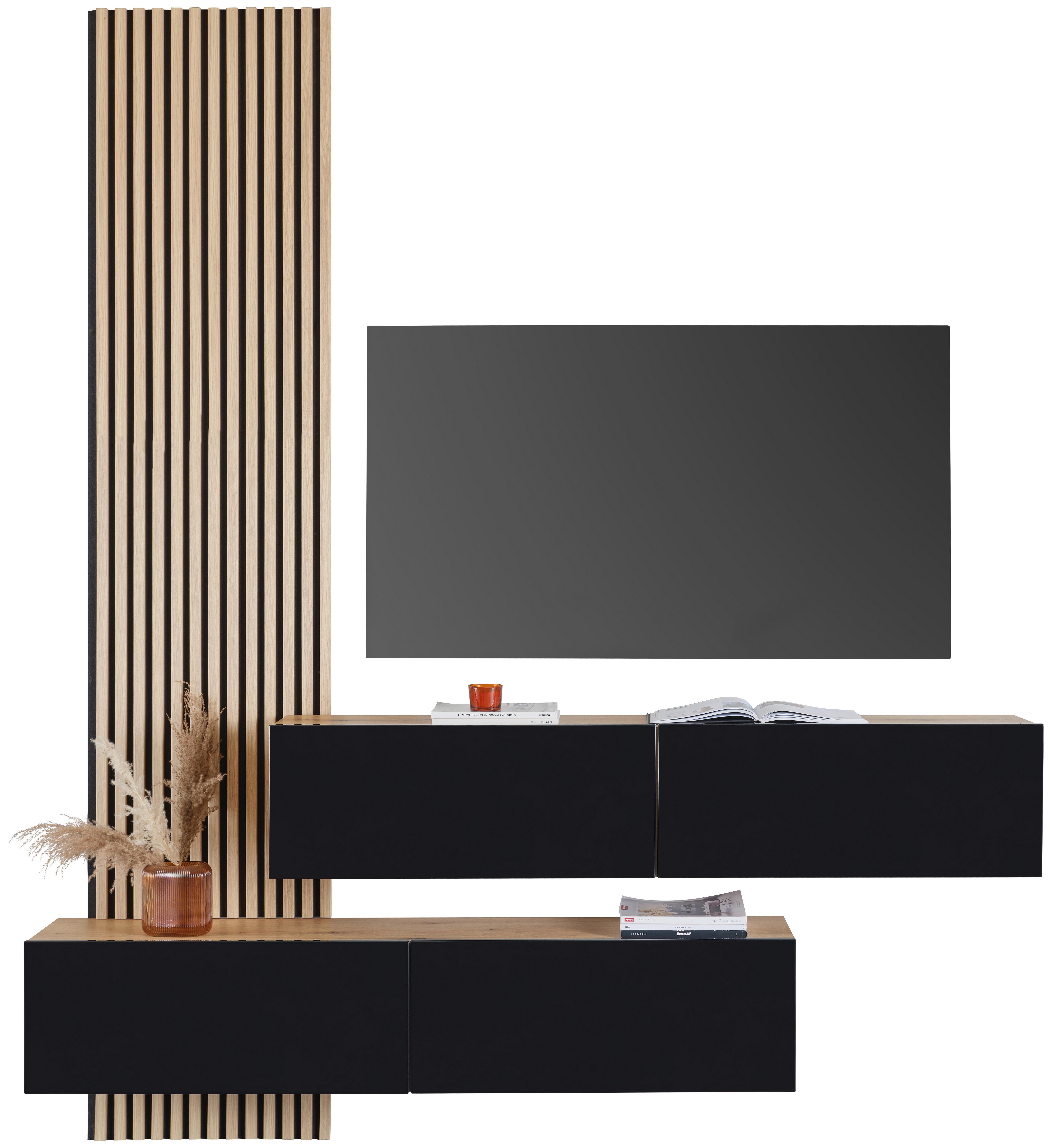 Wohnkombination OTIS 2 OTIS - Schwarz Hochglanz/Schwarz, MODERN, Glas/Holzwerkstoff (240/75/34,6cm)