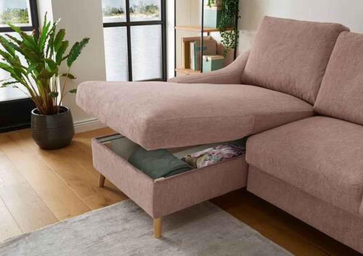 Ecksofa Mit Bettkasten Valentina Drosa Massiv - Dunkelrosa/Naturfarben, Design, Textil (150/228cm) - MID.YOU