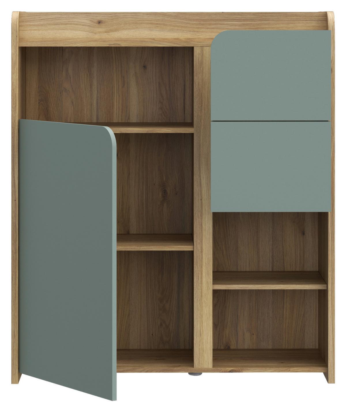 KOMODA HOA - barvy dubu/šalvějově zelená, Moderní, kompozitní dřevo (104,4/120,5/41,3cm)