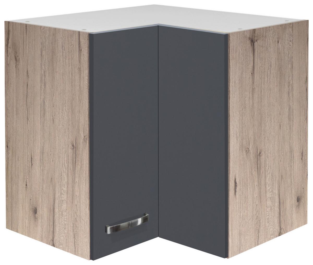Eckoberschrank Shadow B: 60cm Grau/eiche Dekor 2 Drehtüren - Dunkelgrau/Eiche San Remo, MODERN, Holzwerkstoff (60/54/32cm)