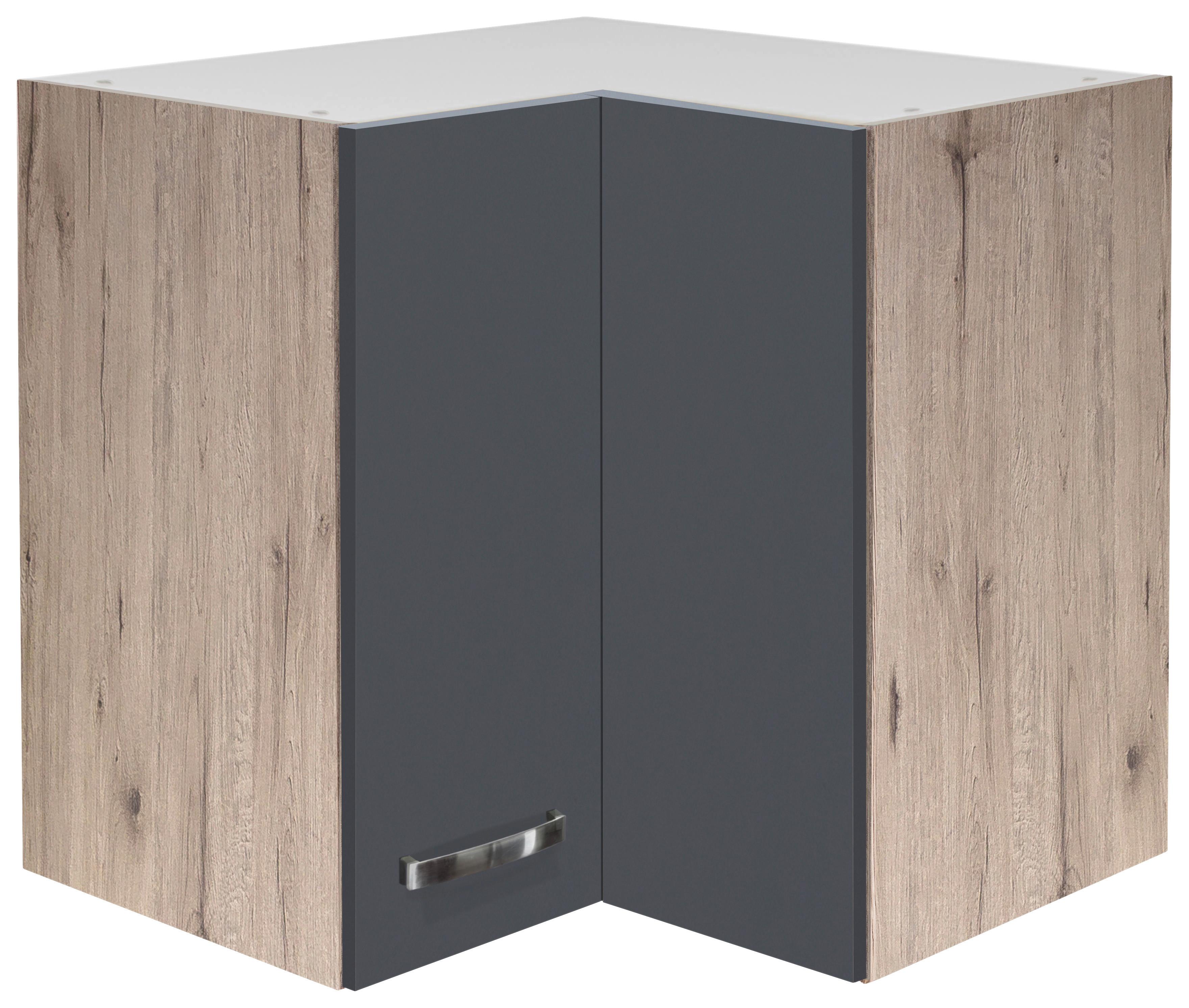 Eckoberschrank Shadow B: 60cm Grau/eiche Dekor 2 Drehtüren