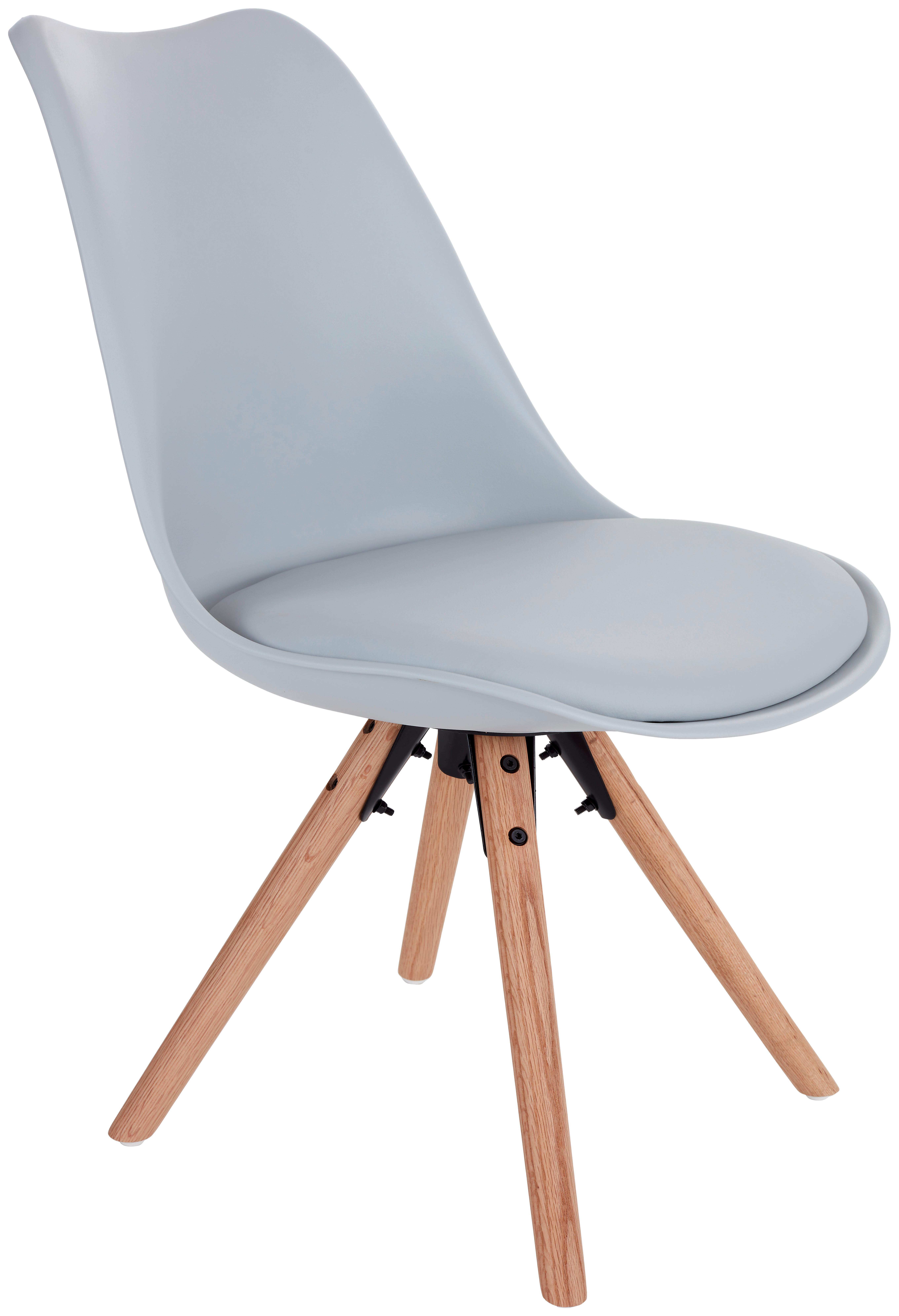 Schalenstuhl Levi Hellgrau Lederlook Echtholz Beine - Eichefarben/Hellgrau, MODERN, Holz/Kunststoff (48/81/57cm) - Ondega