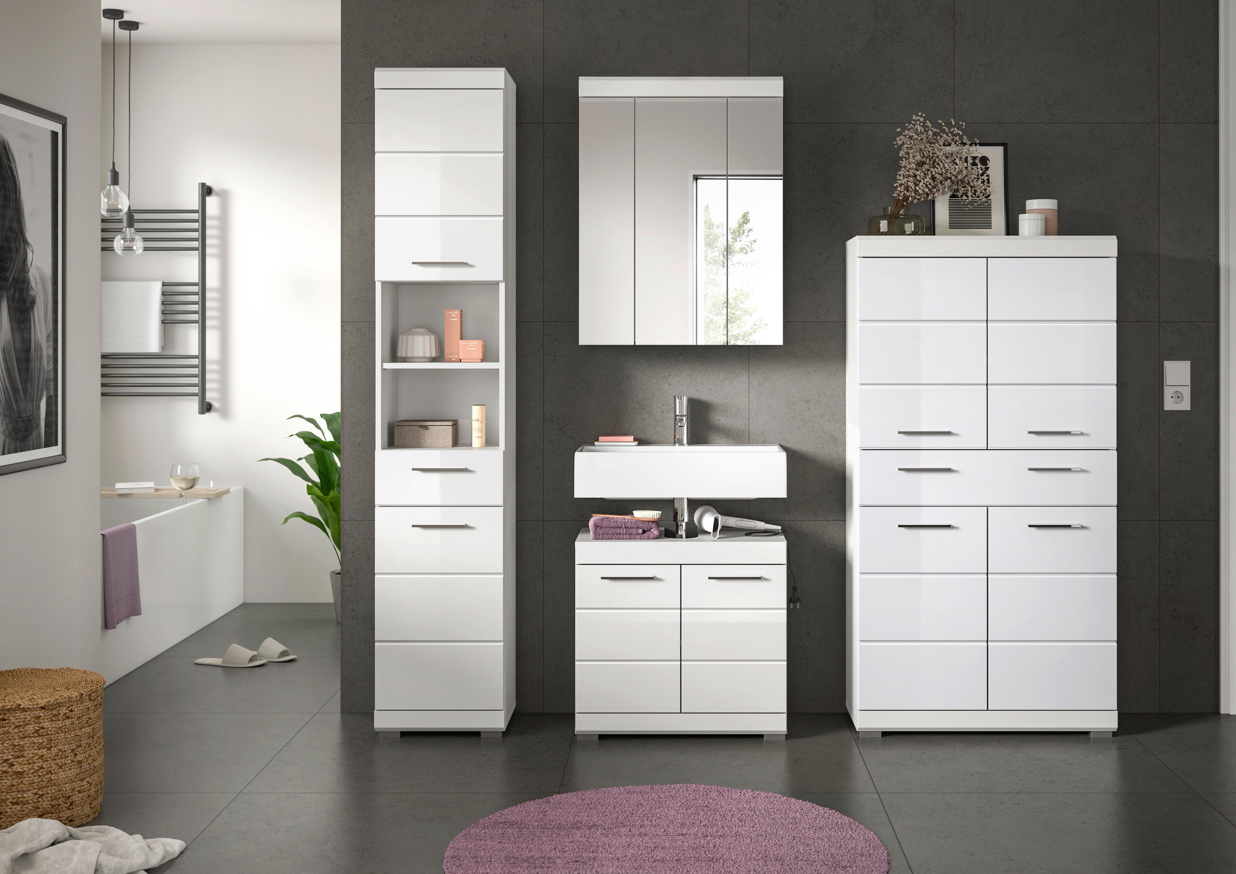 Badezimmer Scout Weiß B: 171 cm - Weiß Hochglanz/Silberfarben, MODERN, Glas/Holzwerkstoff (171cm) - MID.YOU