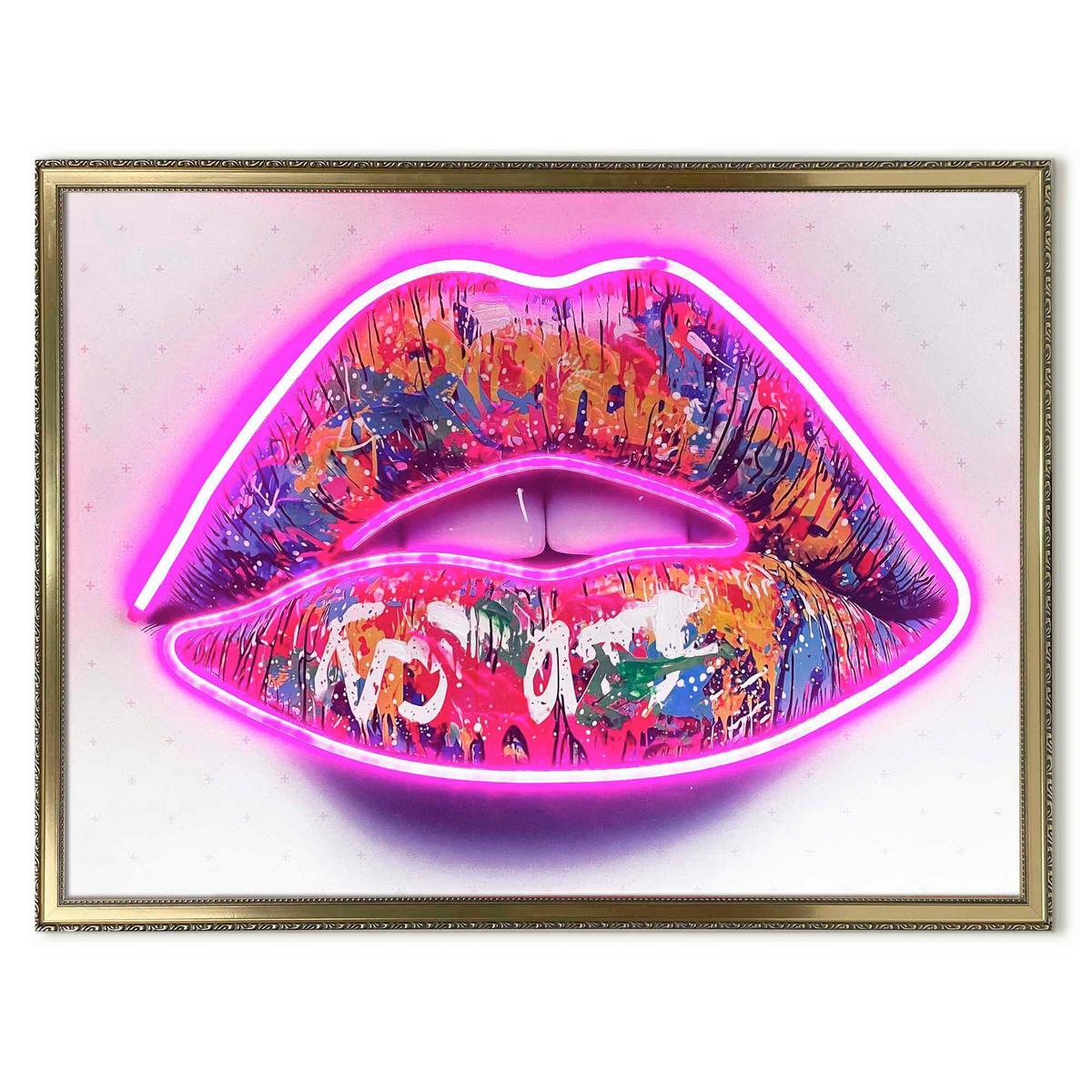LED-Bild Neon Lips - Pink/Schwarz, Basics, Holzwerkstoff/Kunststoff (50/70/3,5cm)