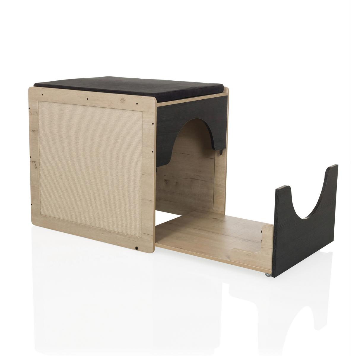 Tierhaus Kitty Pawbox Schwarz/Eiche Dekor B: 60cm - Eiche dunkel/Schwarz, MODERN, Holzwerkstoff (60/55/50cm) - MID.YOU