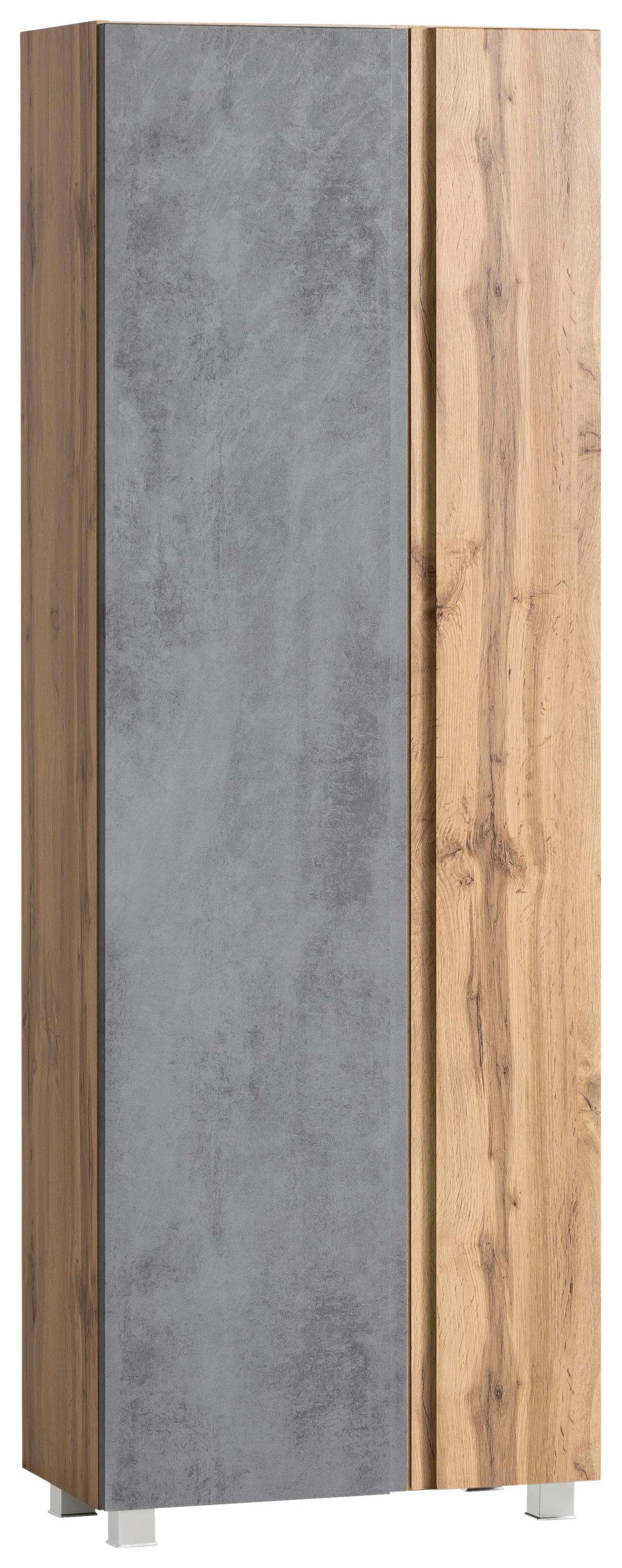 Badezimmer Hochschrank Varese BxH 65x180cm Grau/ Eiche Dekor - Eiche Wotan/Hellgrau, MODERN, Holzwerkstoff (65/180/35cm) - Held