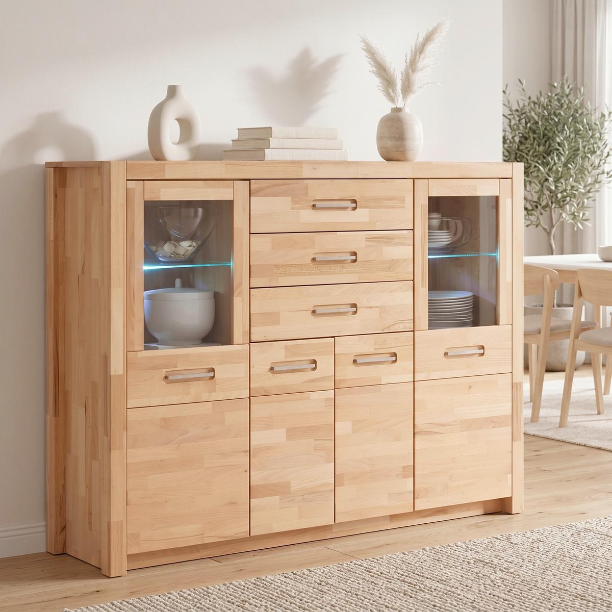 HIGHBOARD Fenja Buchefarben, B: 163 cm - Buchefarben, Design, Glas/Holz (163/122/40cm) - MID.YOU
