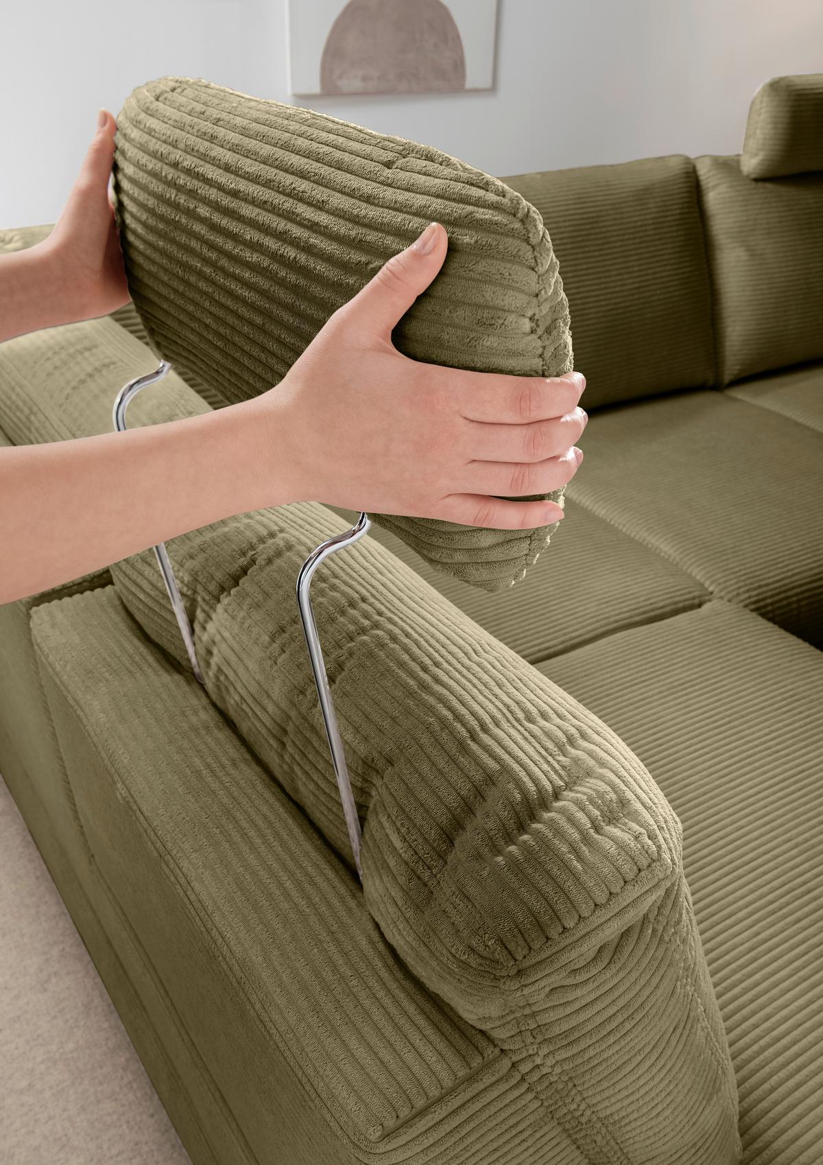 Eckschlafsofa Positano Olivgrün S: 206x261 Cm - Wildeiche/Olivgrün, MODERN, Textil (206/261cm) - Livetastic