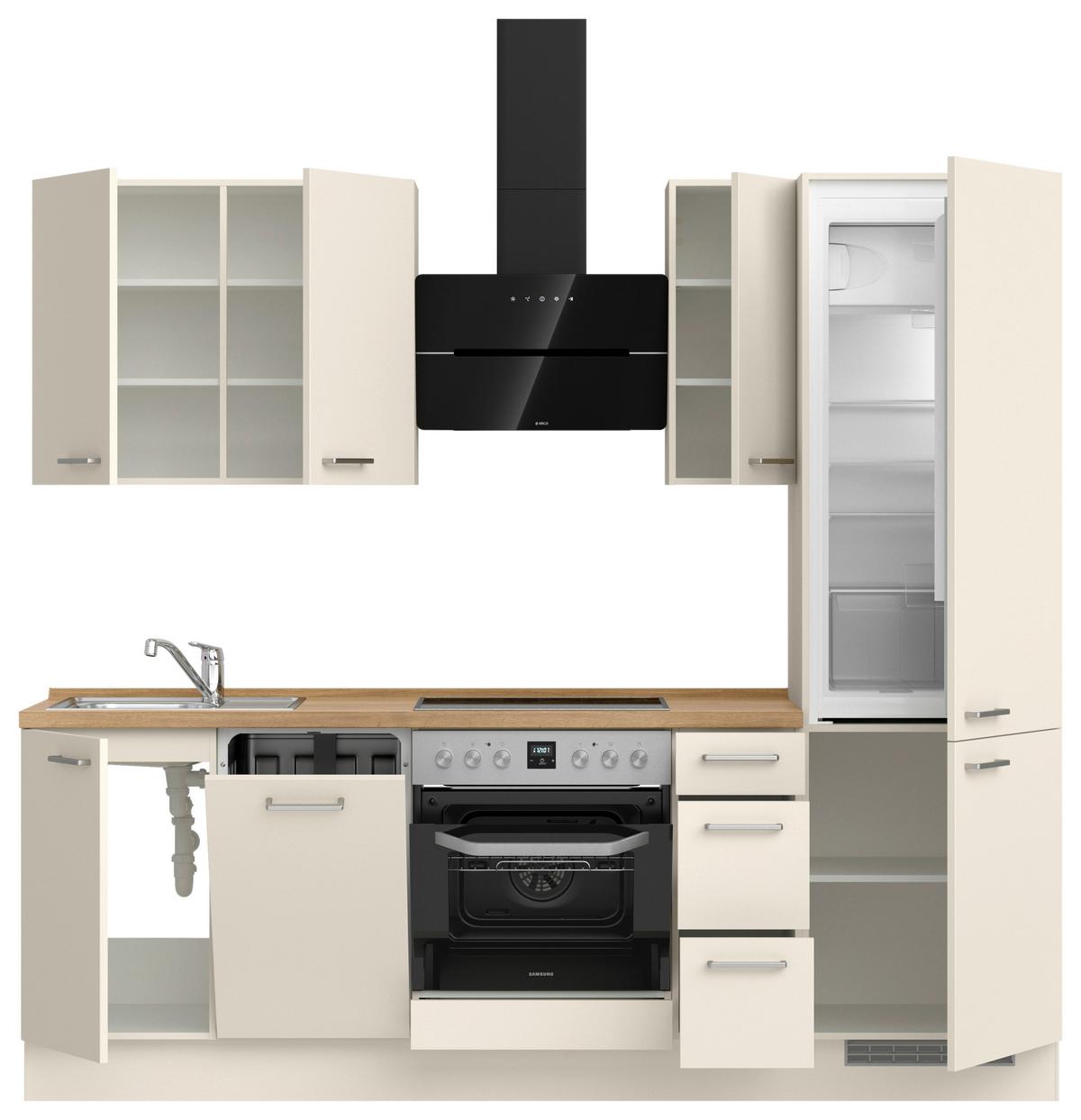 Kuchyňská linka 240 cm, magnoliová supermatná - barvy dubu/magnolie, Moderní, kov/kompozitní dřevo (240cm) - Nobilia