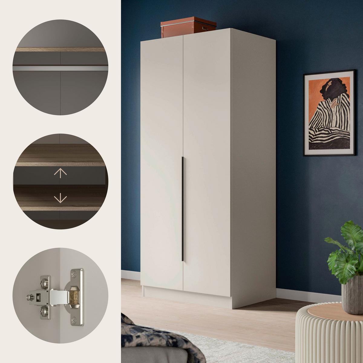 DREHTÜRENSCHRANK Kopenhagen Kaschmir B: 80cm - Kaschmir, MODERN, Holzwerkstoff (80/181/52cm) - Livetastic